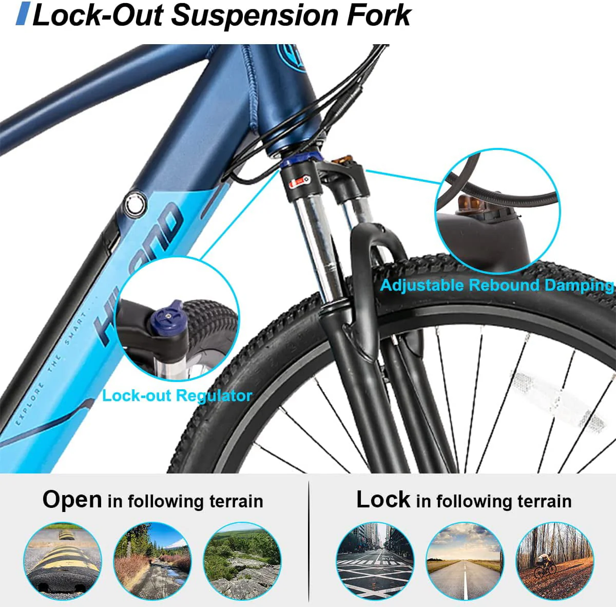 Hiland 27.5in Electric Commuter Bike, 350W, Blue