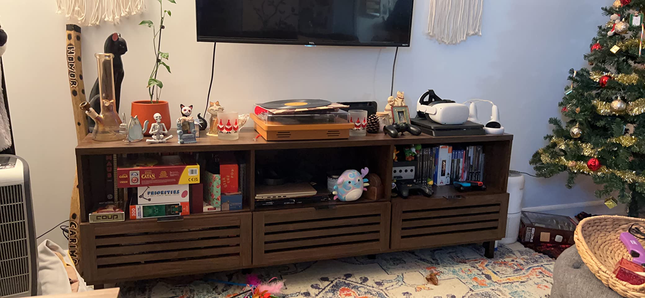 Modern Slatted Wood TV Stand for TV's up to 80