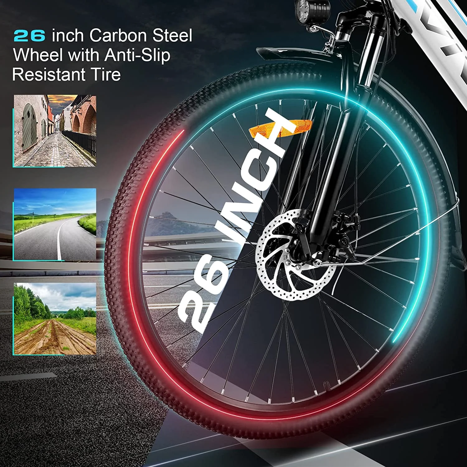 Vivi 26in Step-Through Electric Cruiser Bike, 500W, 48V
