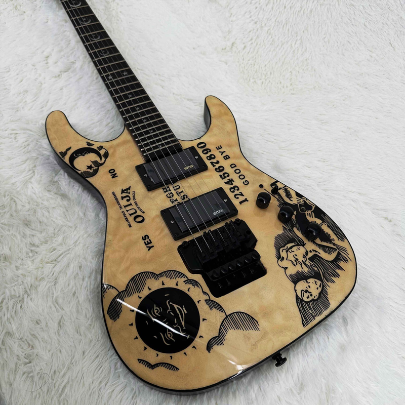 Hot Sale Custom Natural Ouija Electric Guitar Moon Inlays 2H Pickups 6 strings