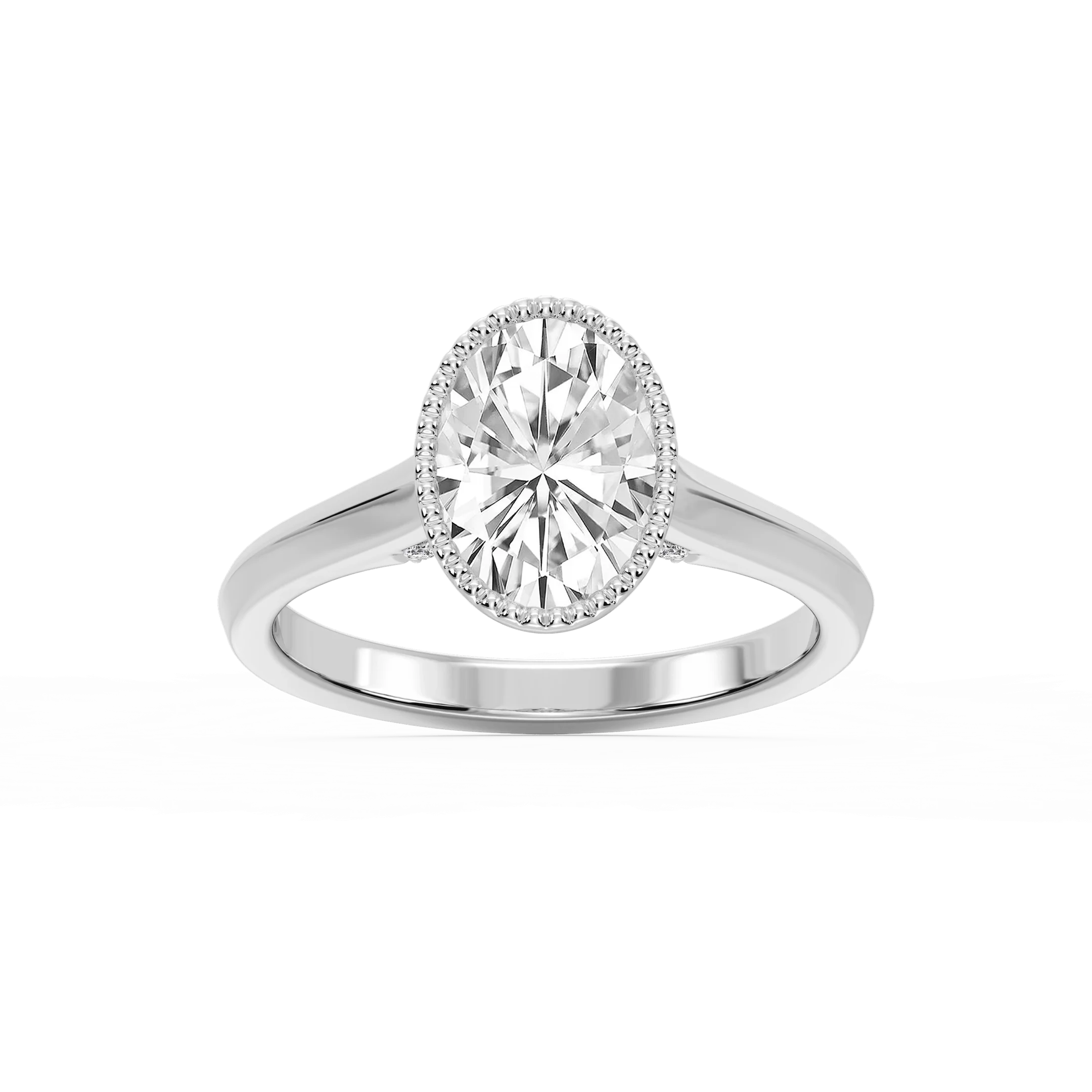 Jane Oval Lab Grown Diamond Milgrain Bezel Side Stone Engagement Ring