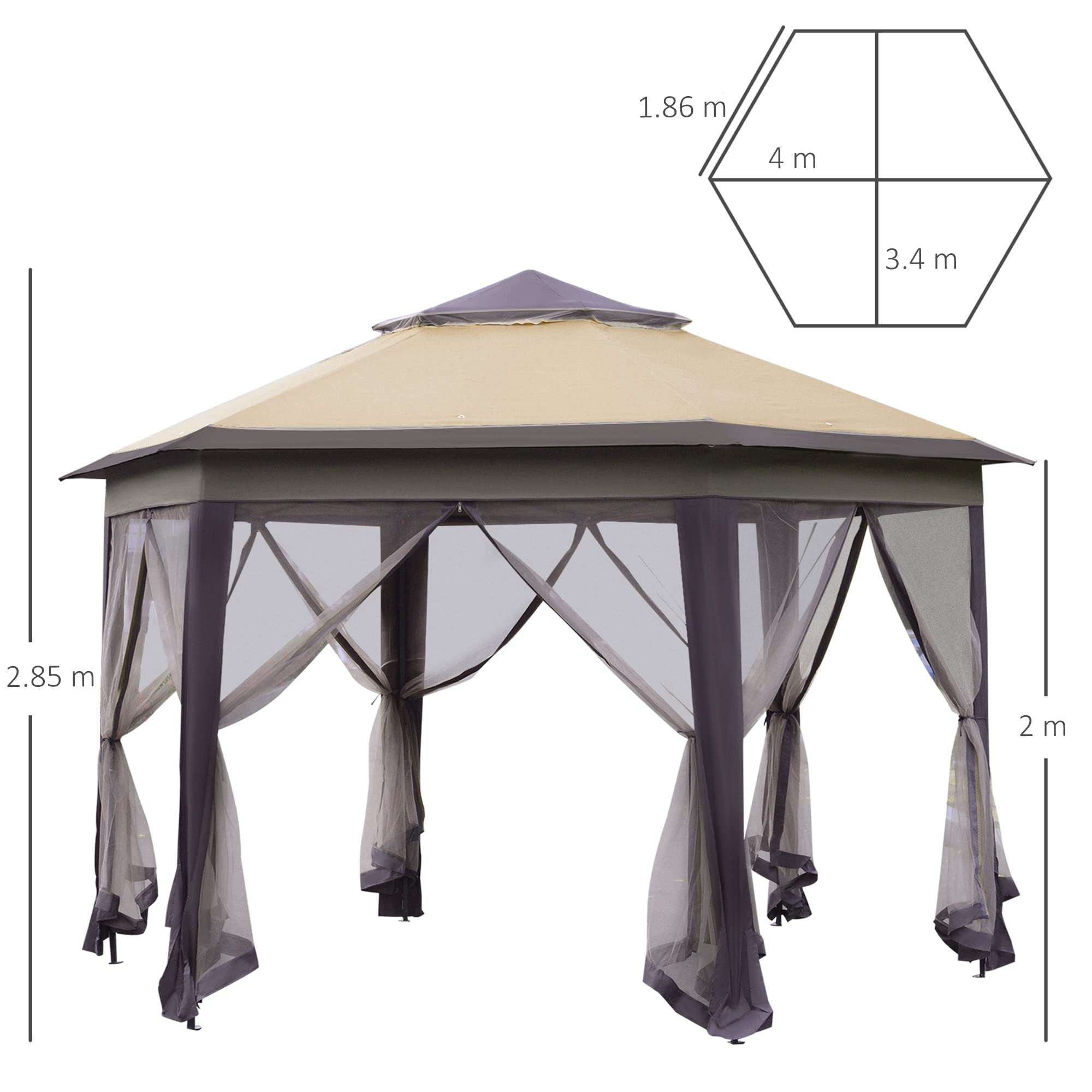 13' x 13' Pop-Up Double Roof Six-Sided Pavilion with Sheltering