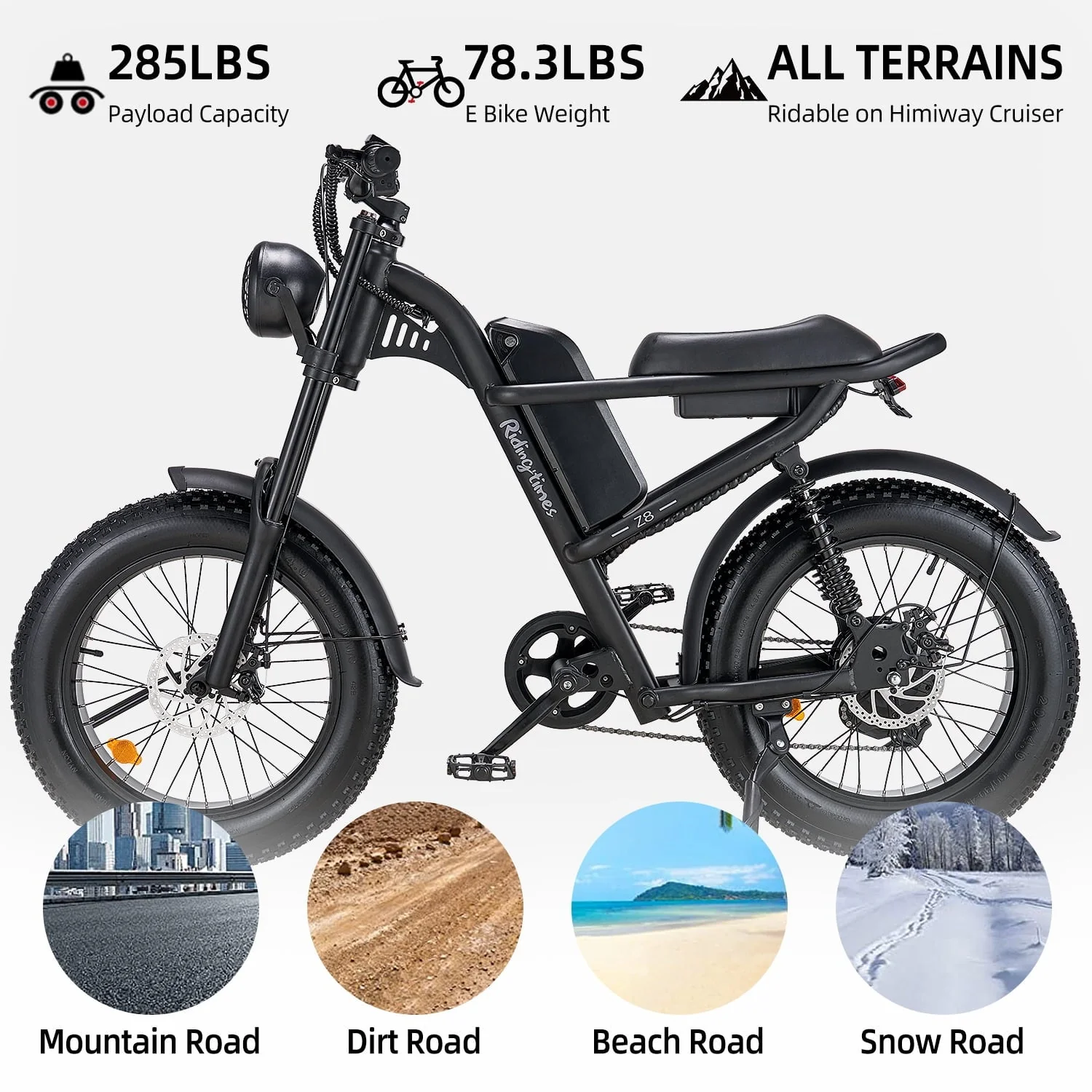 Riding'times Z8 20in Fat Tire Electric Bike, 1500W, 16Ah