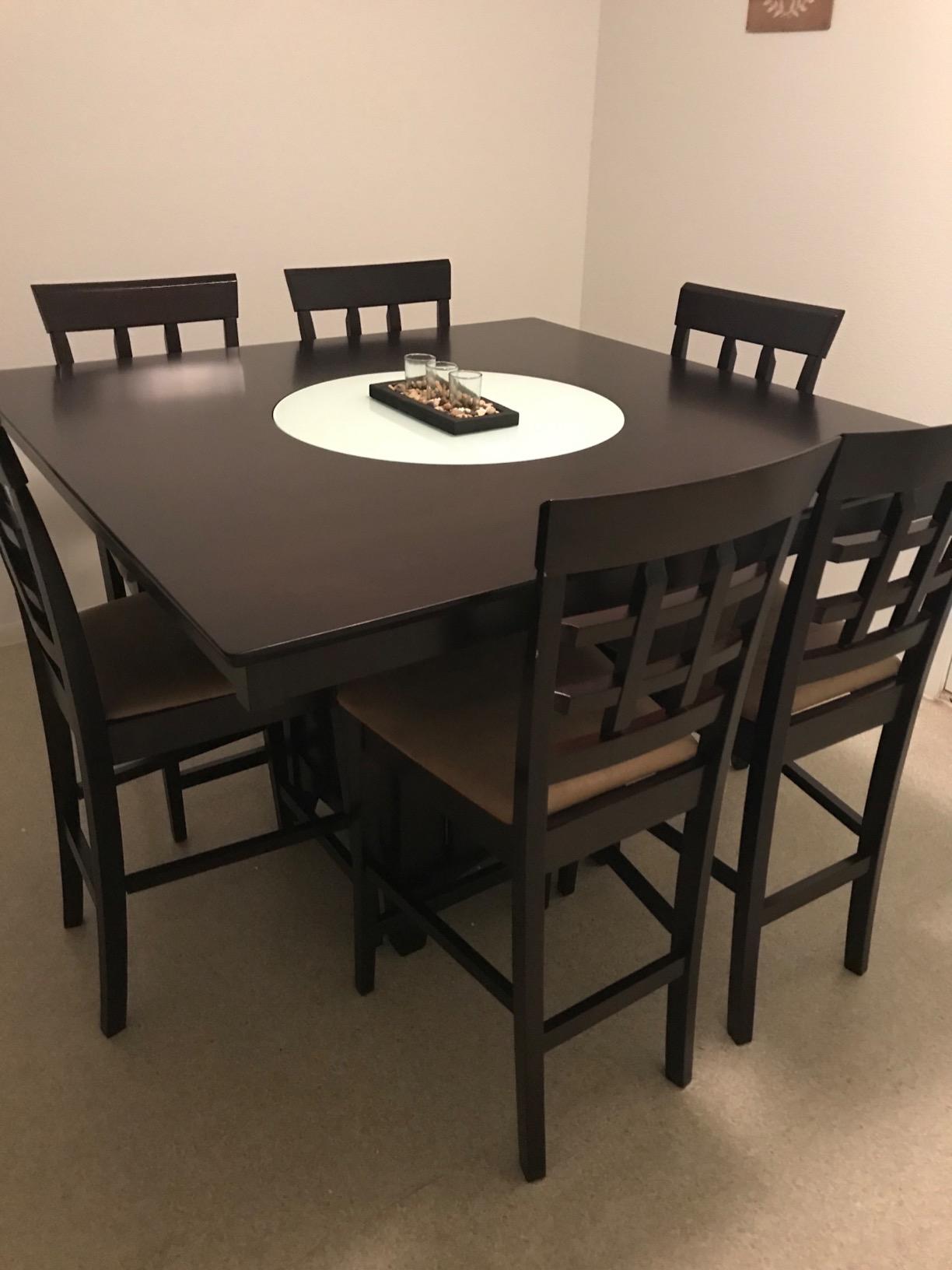 9 Piece Counter Height Storage Dining Table with Lazy Susan &