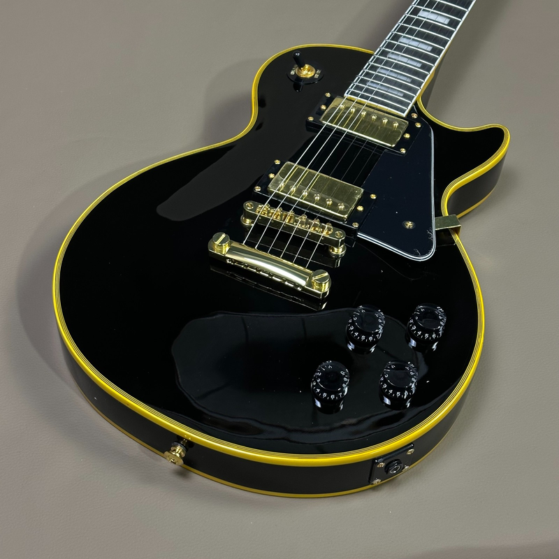 High Quality Lp Black Electric Guitar Mahogany Body Yellow Binding
