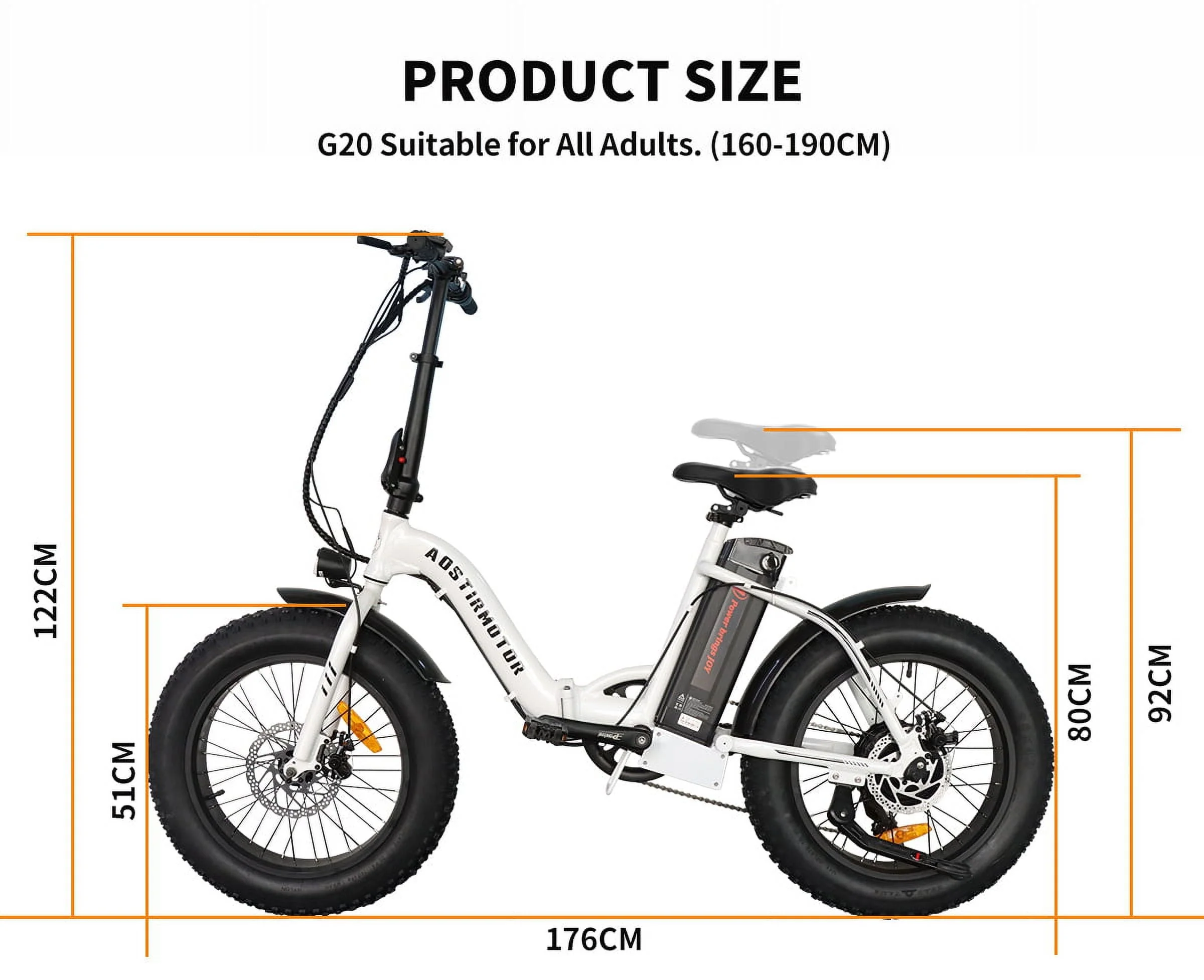 Aostirmotor 20in Folding Fat Tire Electric Bike, 500W, 36V 13Ah