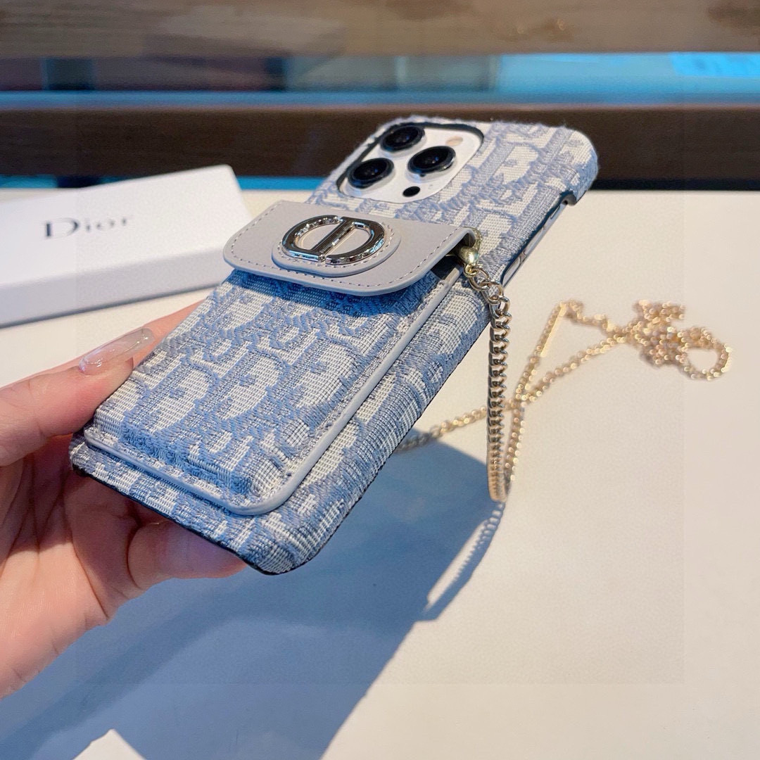 Dior Card Holder Crossbody Phone Case with Chain Strap - ViasCase