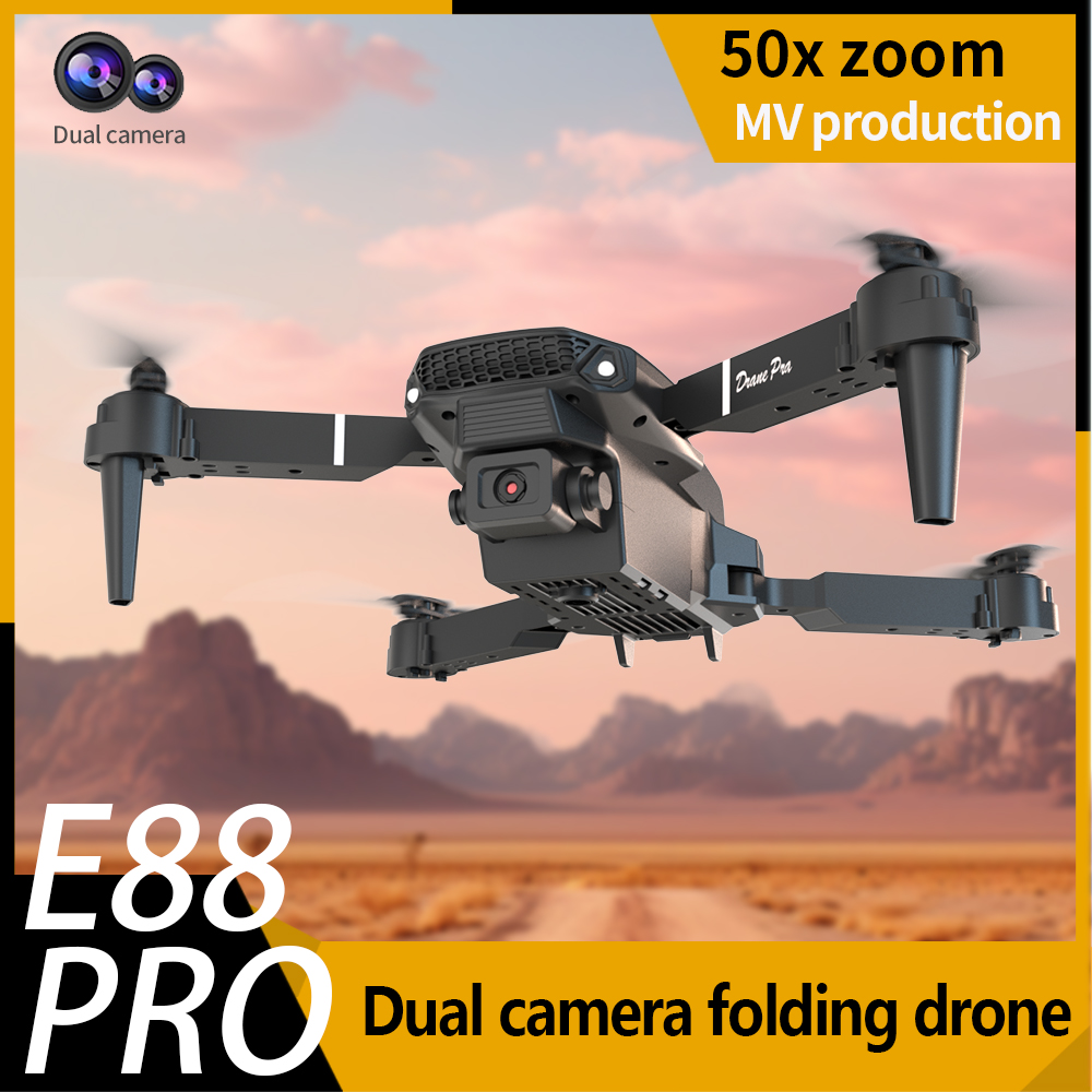 E88 Pro 4K Dual Camera Drone | Altitude Hold Foldable Quadcopter with LED Lights, Long Flight Time & Trajectory Flight