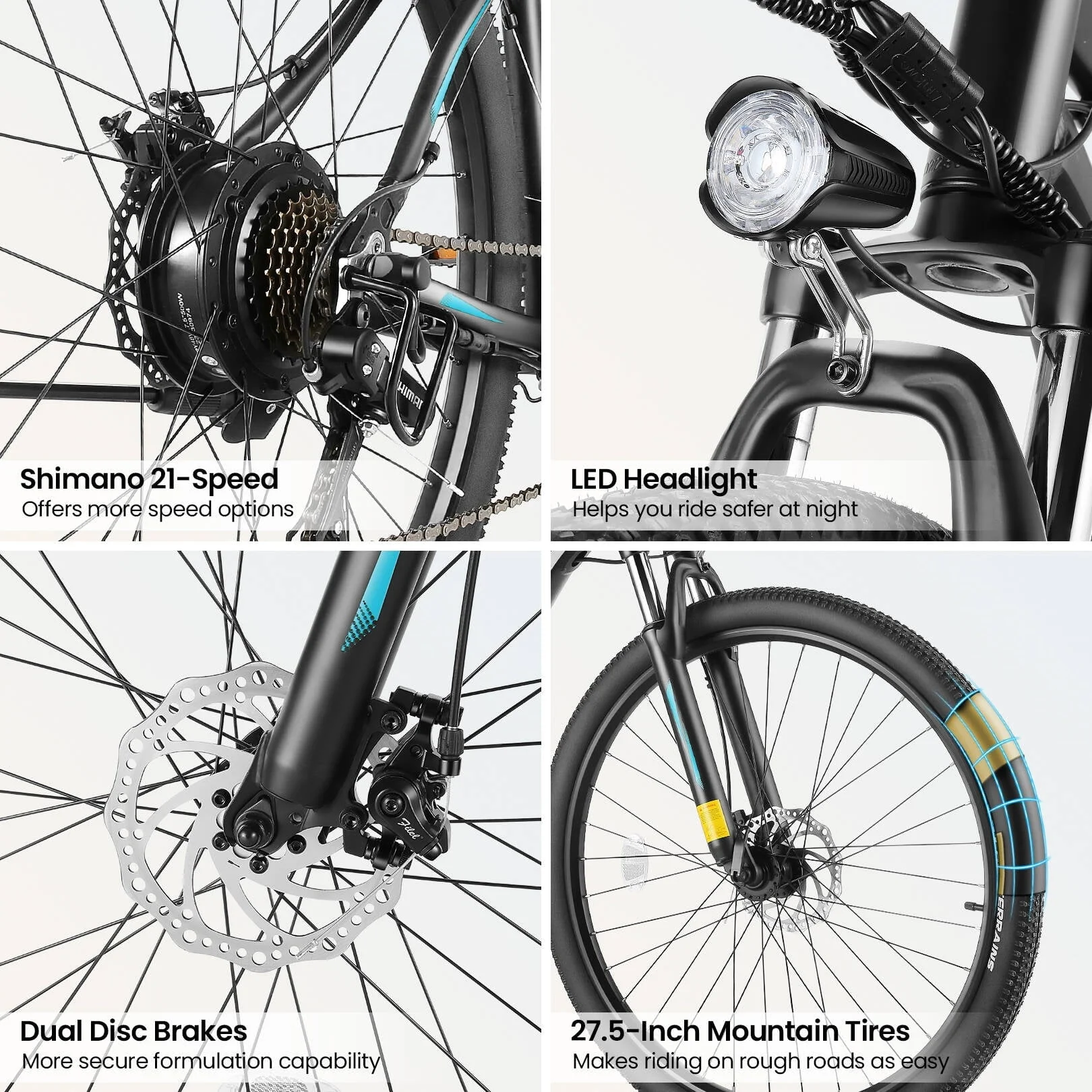 Funcid 27.5in Electric Mountain Bike, 500W, 21-Speed