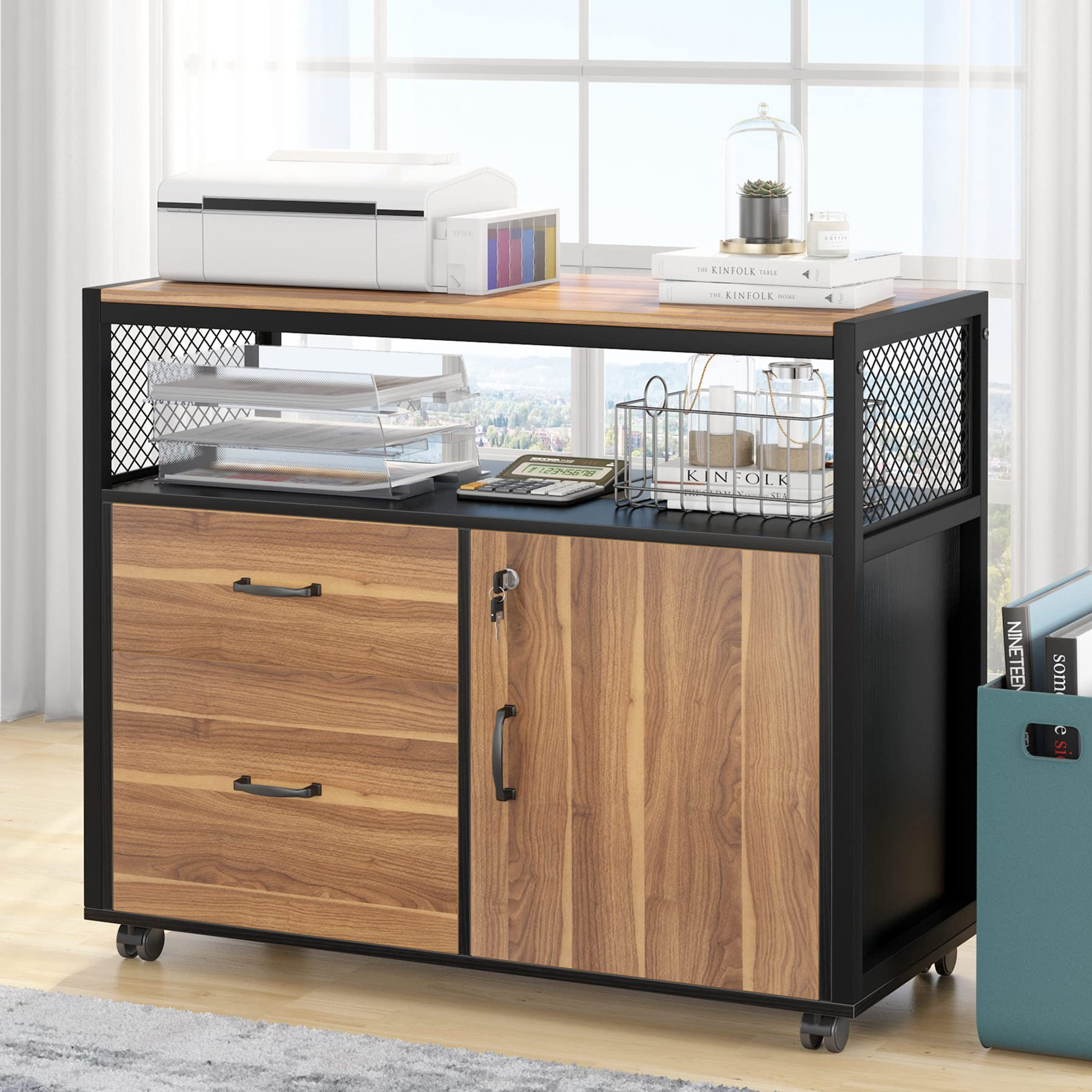 L Shaped Desk with Drawer Cabinet