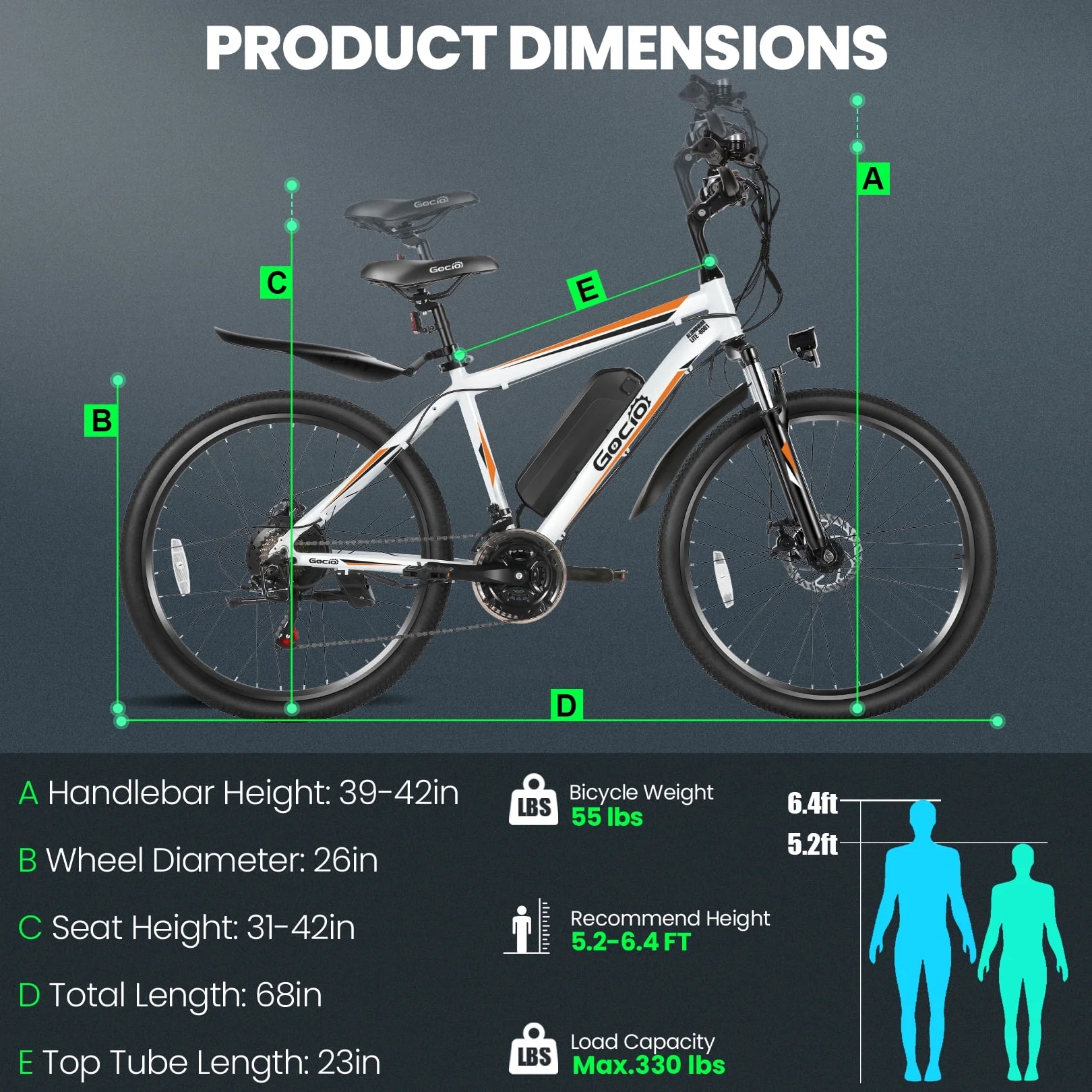 Gocio 26in Electric Mountain Bike, 500W, 48V 375Wh, 21-Speed