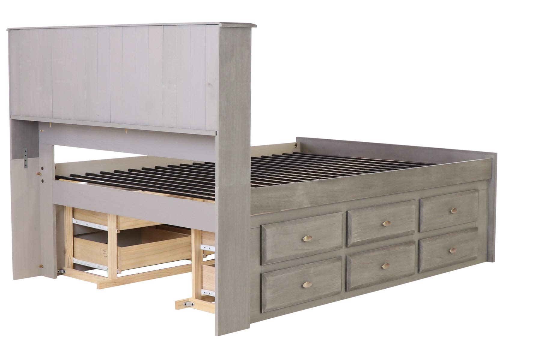 Charcoal Full Bookcase Bed with 12 Drawers