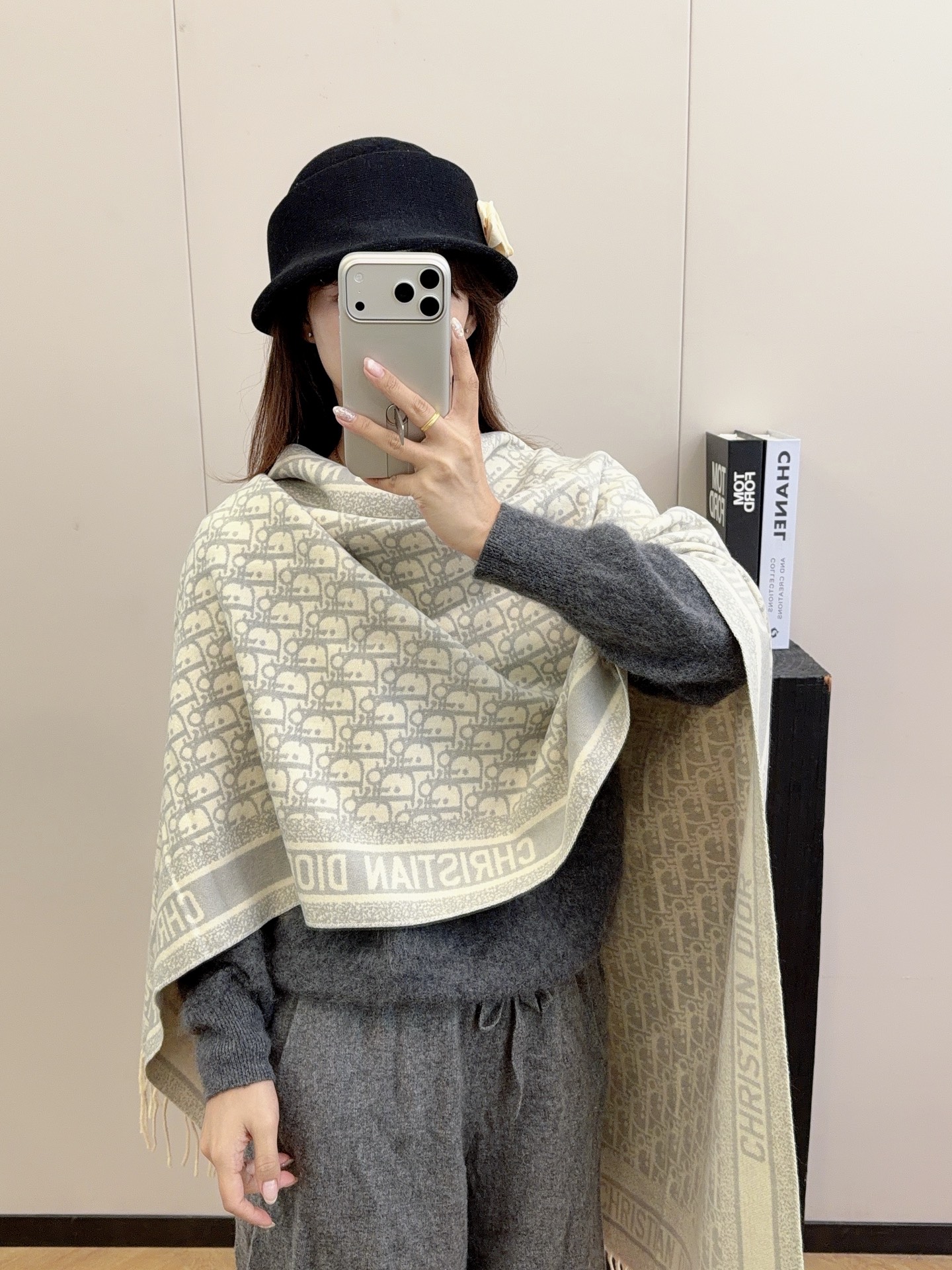 Dior Oblique Shawl Ivory and Pink and Black 180 x 60 cm product images