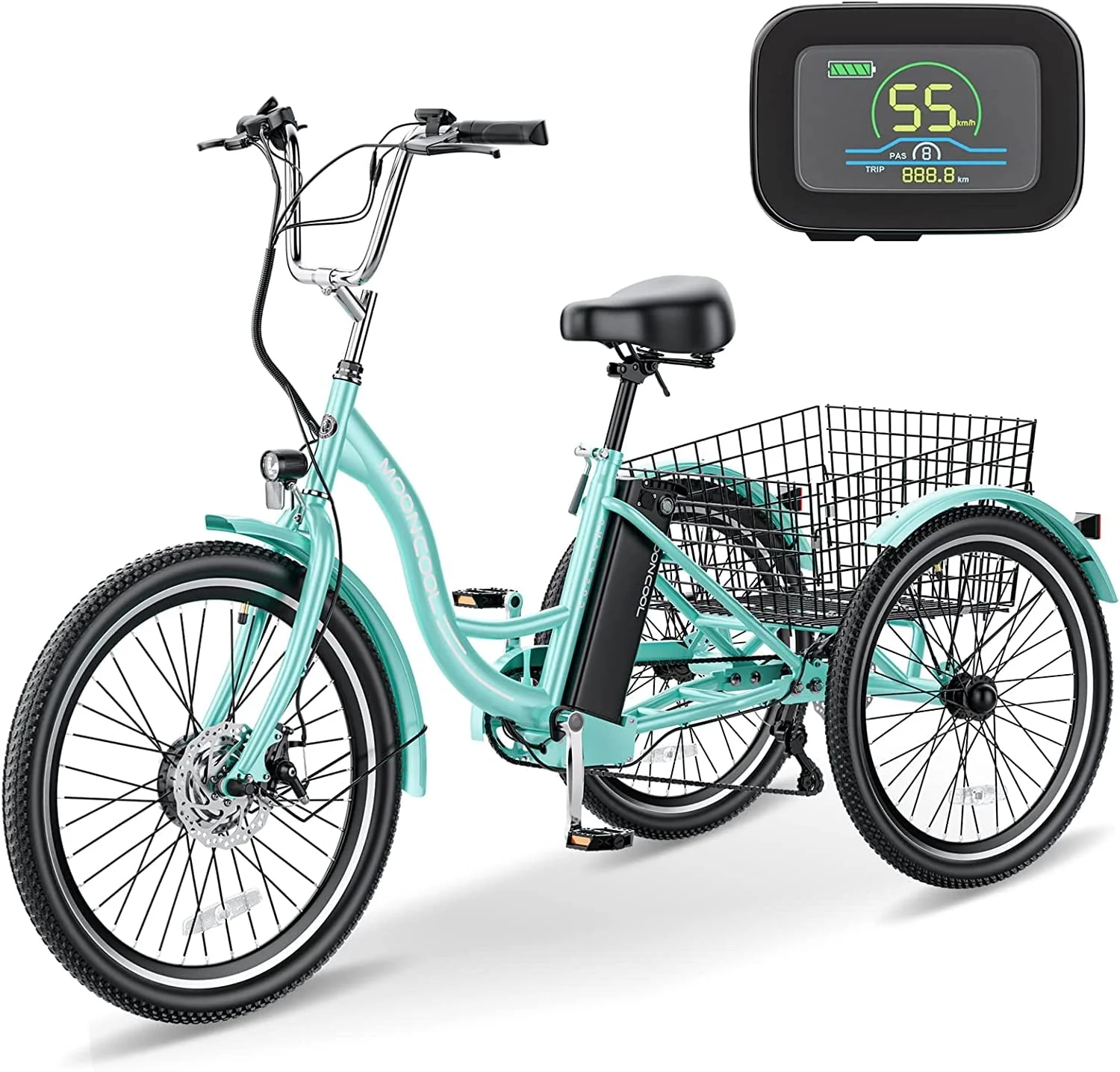 ABORON 3-Wheel Electric Tricycle with Basket, 350W, 36V 10Ah