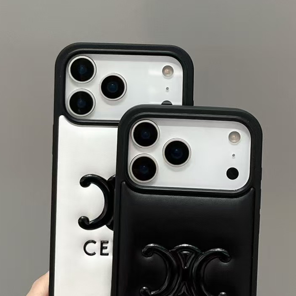 Celine Triomphe 3D Logo Padded Leather Luxury Shockproof Phone Case