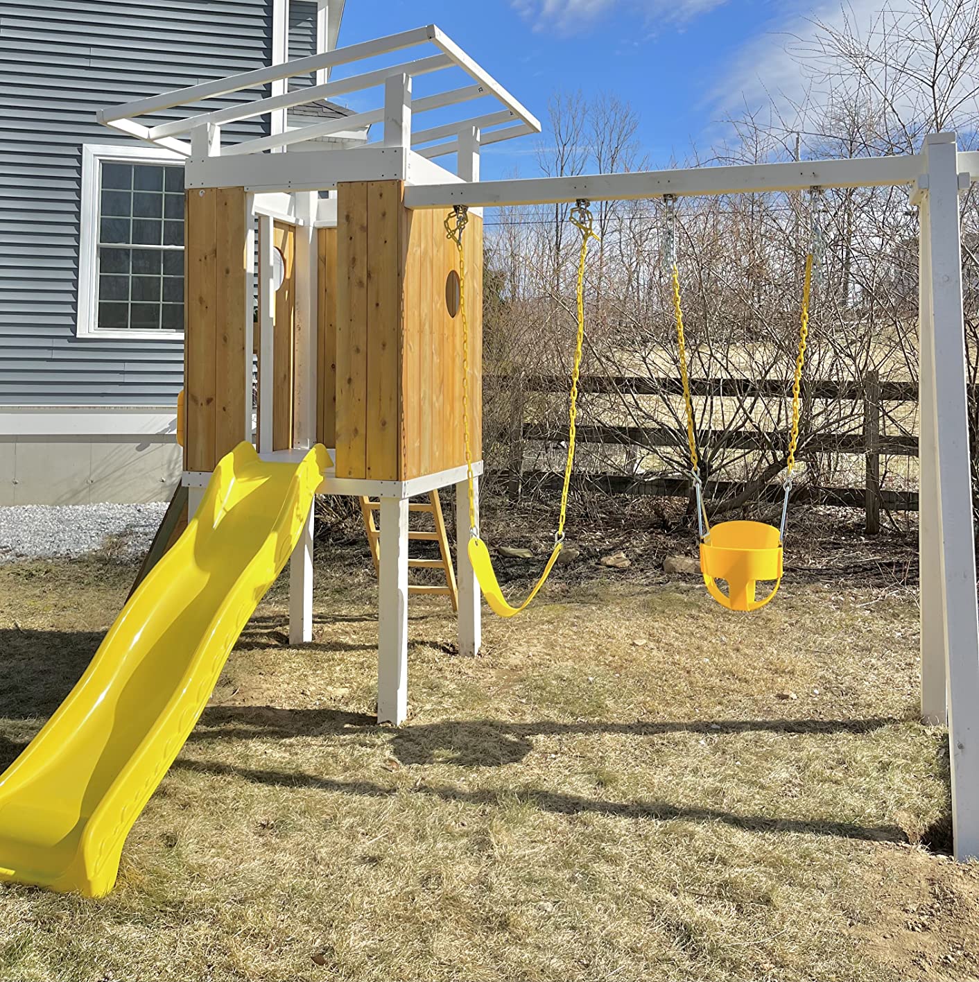 Modern Backyard Swing Set Children's Rock Climbing Wood