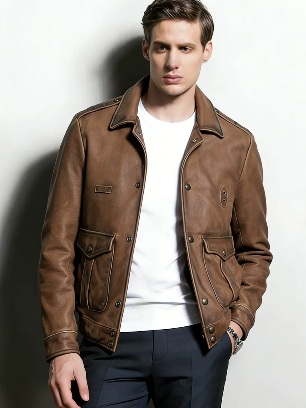Men's retro old head layer thick soft cowhide jacket