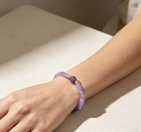 Raw Amethyst Tube Bead Stretch Bracelet Natural Purple Crystal Women Bracelet