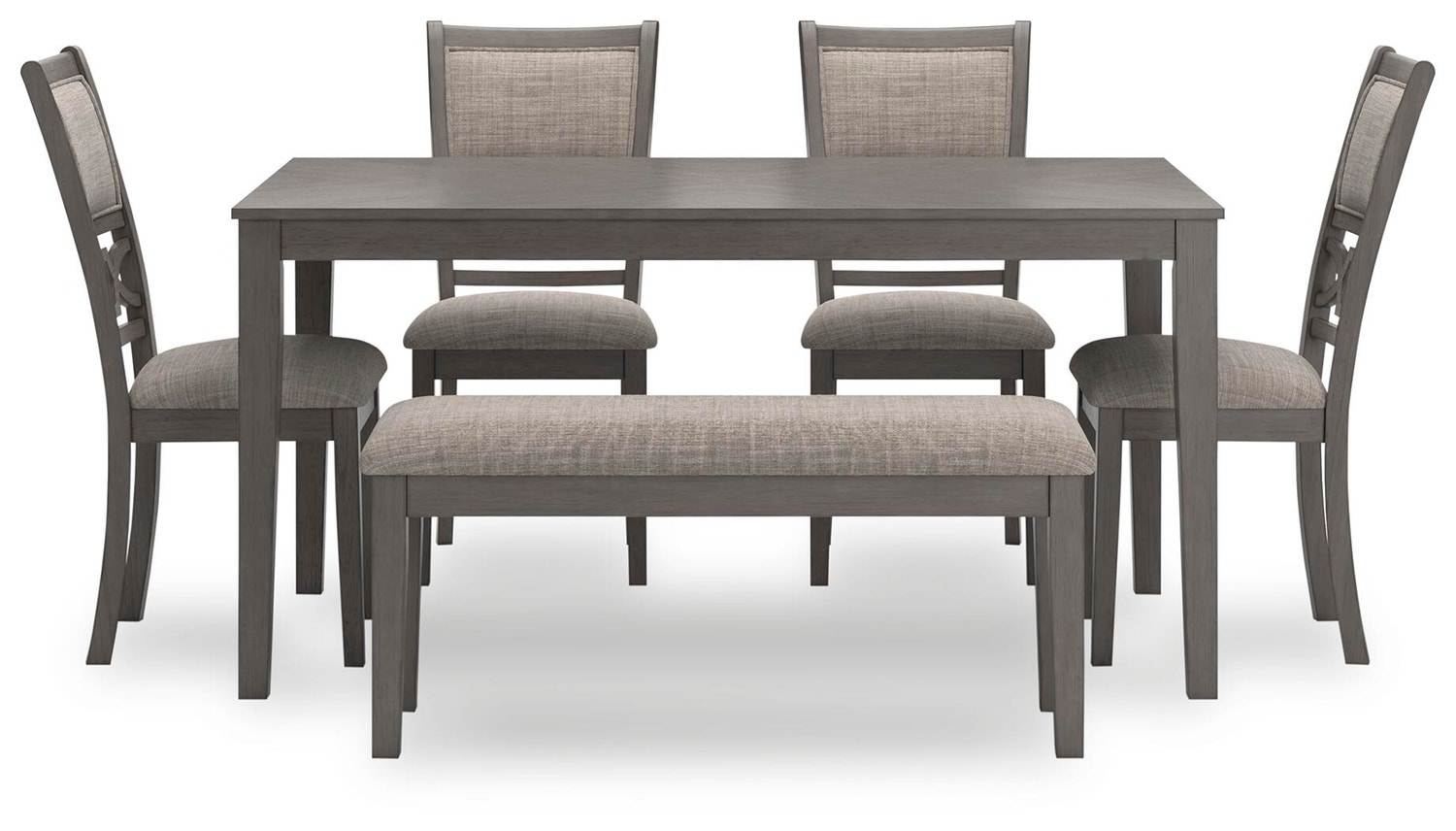 Wrenning / Langwest / Erinberg Dining Table, 4 Chairs and Bench (Set of 6)