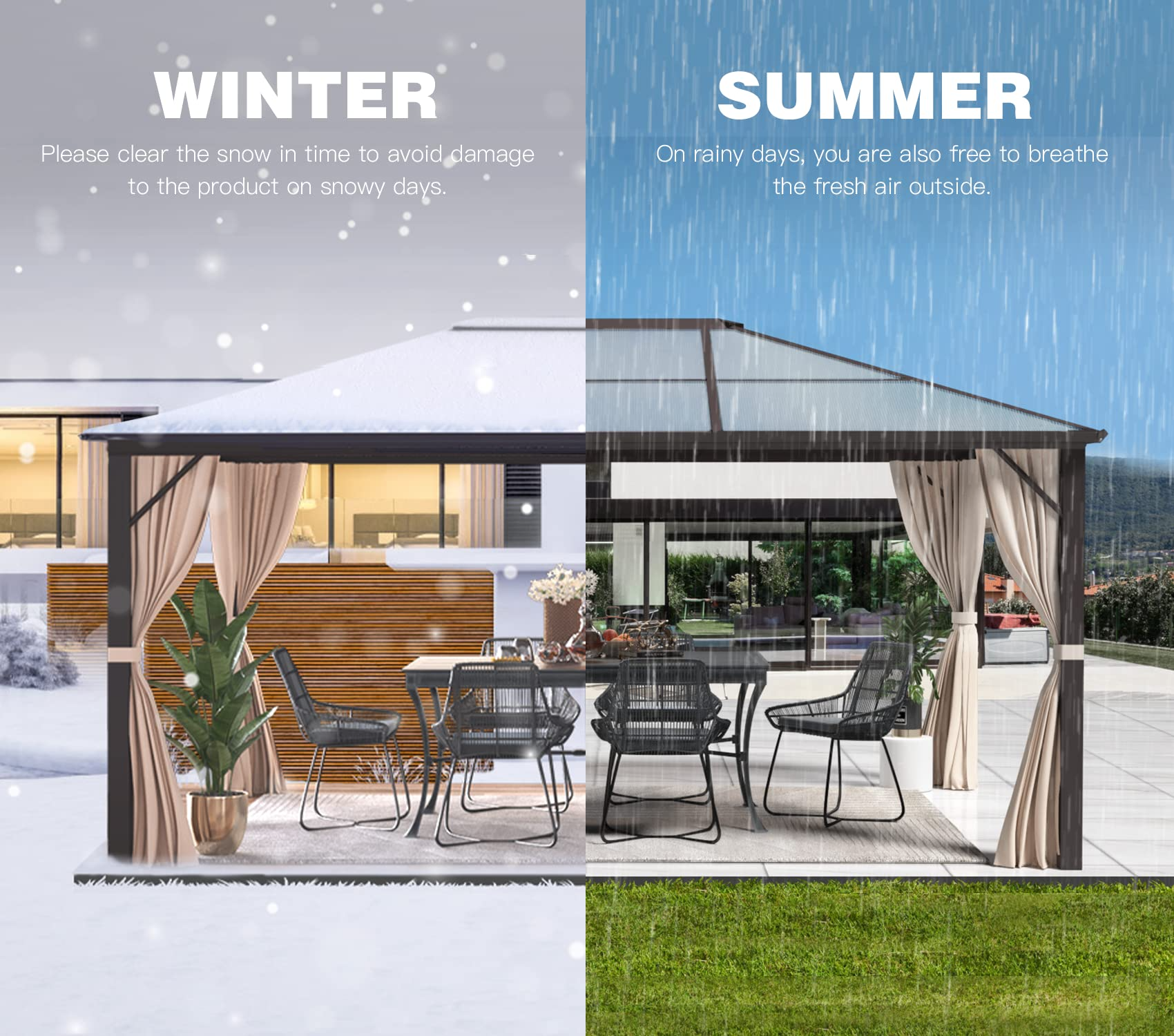Hardtop Polycarbonate Gazebo Canopy Curtains Aluminum Frame