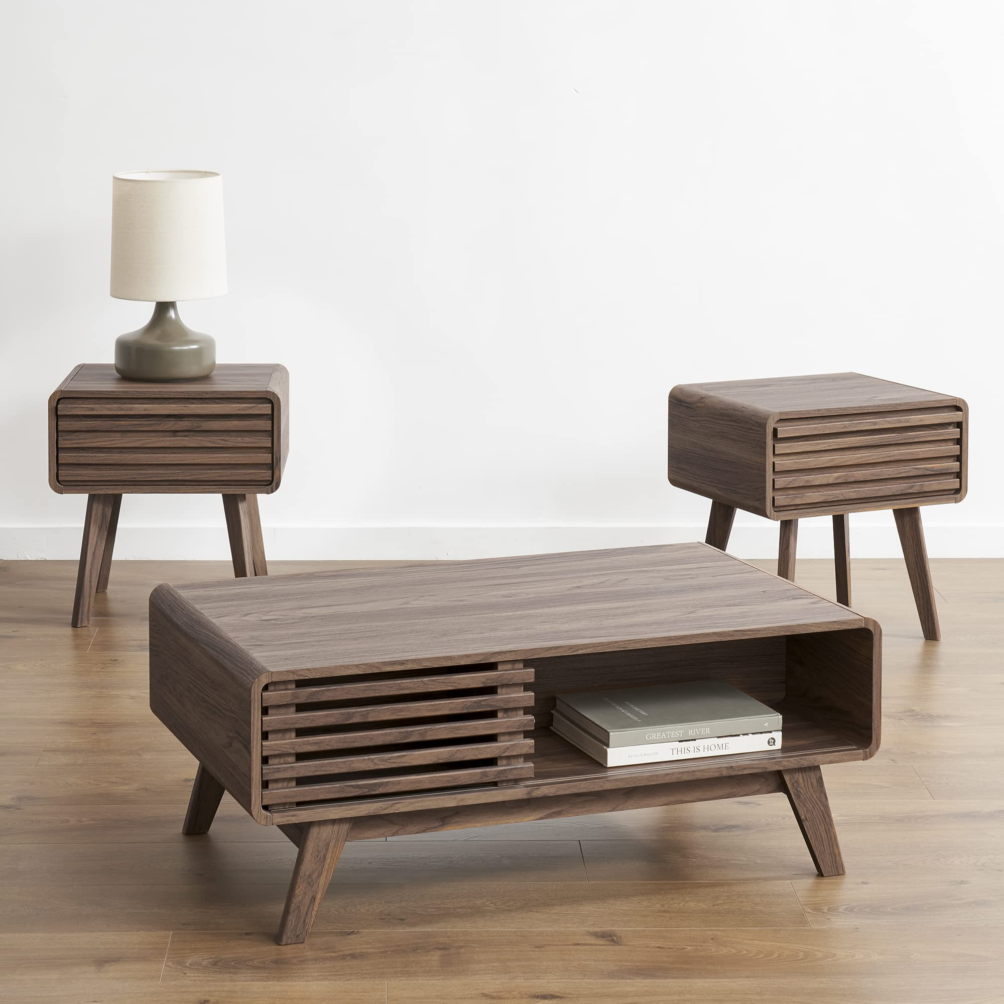 Ensley Mid Century Modern Coffee Table & Side Table Set