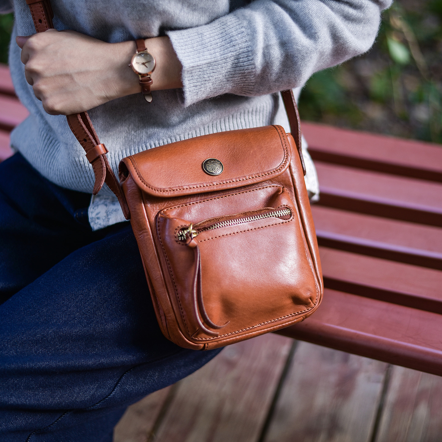 Vintage Leather Utility Crossbody Bag
