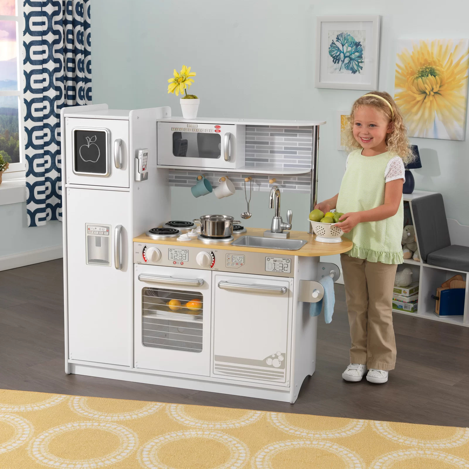 Uptown White Wooden Play Kitchen with Play Phone & Chalkboard