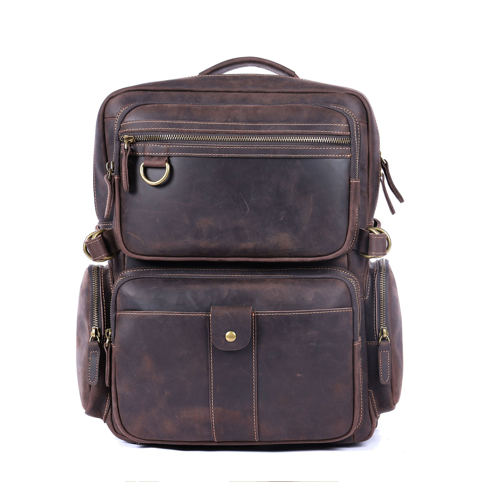 Multi-Compartment Vintage Leather Backpack - Tactical Utility Meets Timeless Craftsmanship