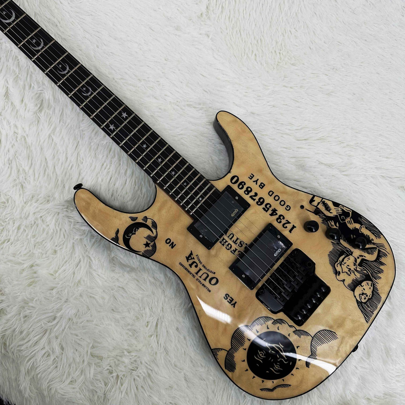 Hot Sale Custom Natural Ouija Electric Guitar Moon Inlays 2H Pickups 6 strings