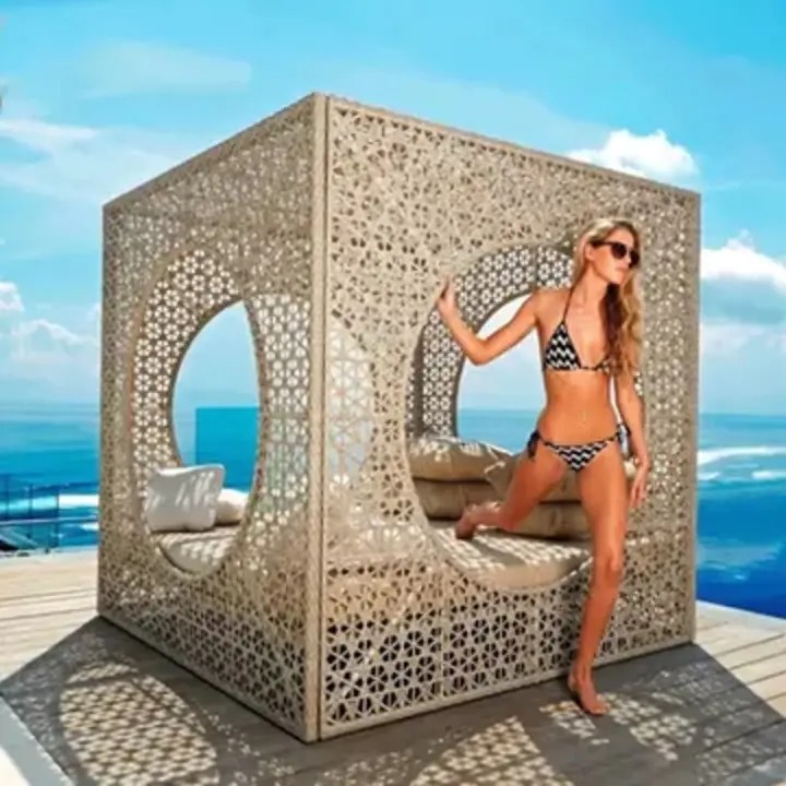 Outdoor bed rattan sofa seaside villa club bed bed beach