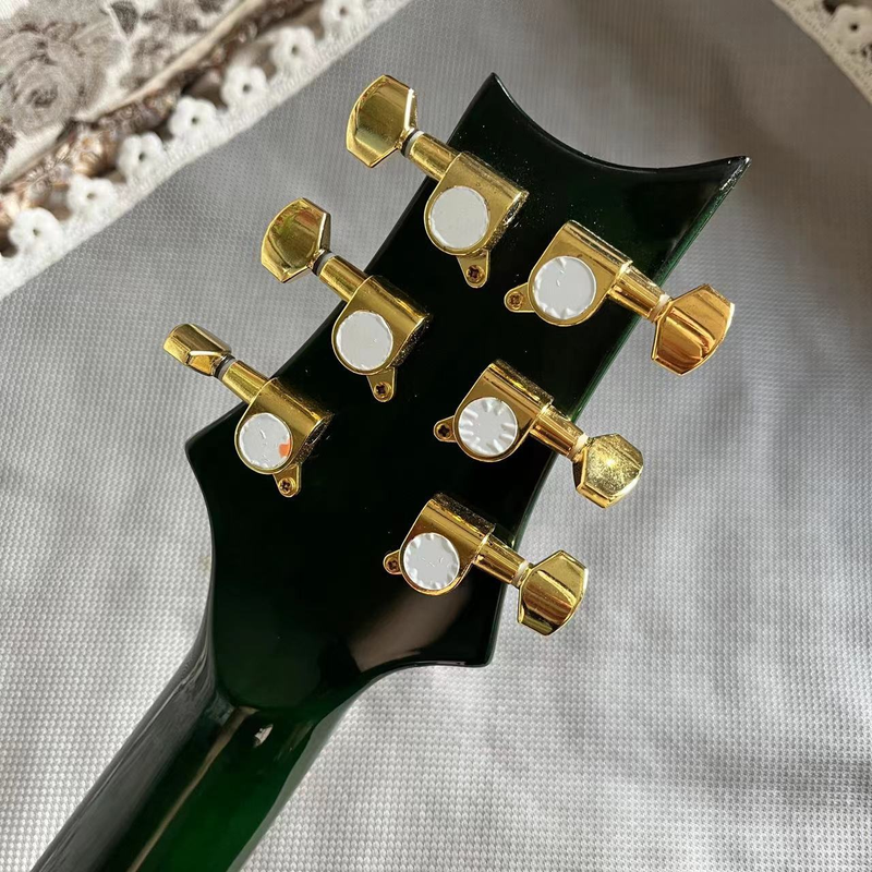 Electric Guitar Abalone Dragon Inlay Gold Bridge Dark Green Burst Maple 6strings