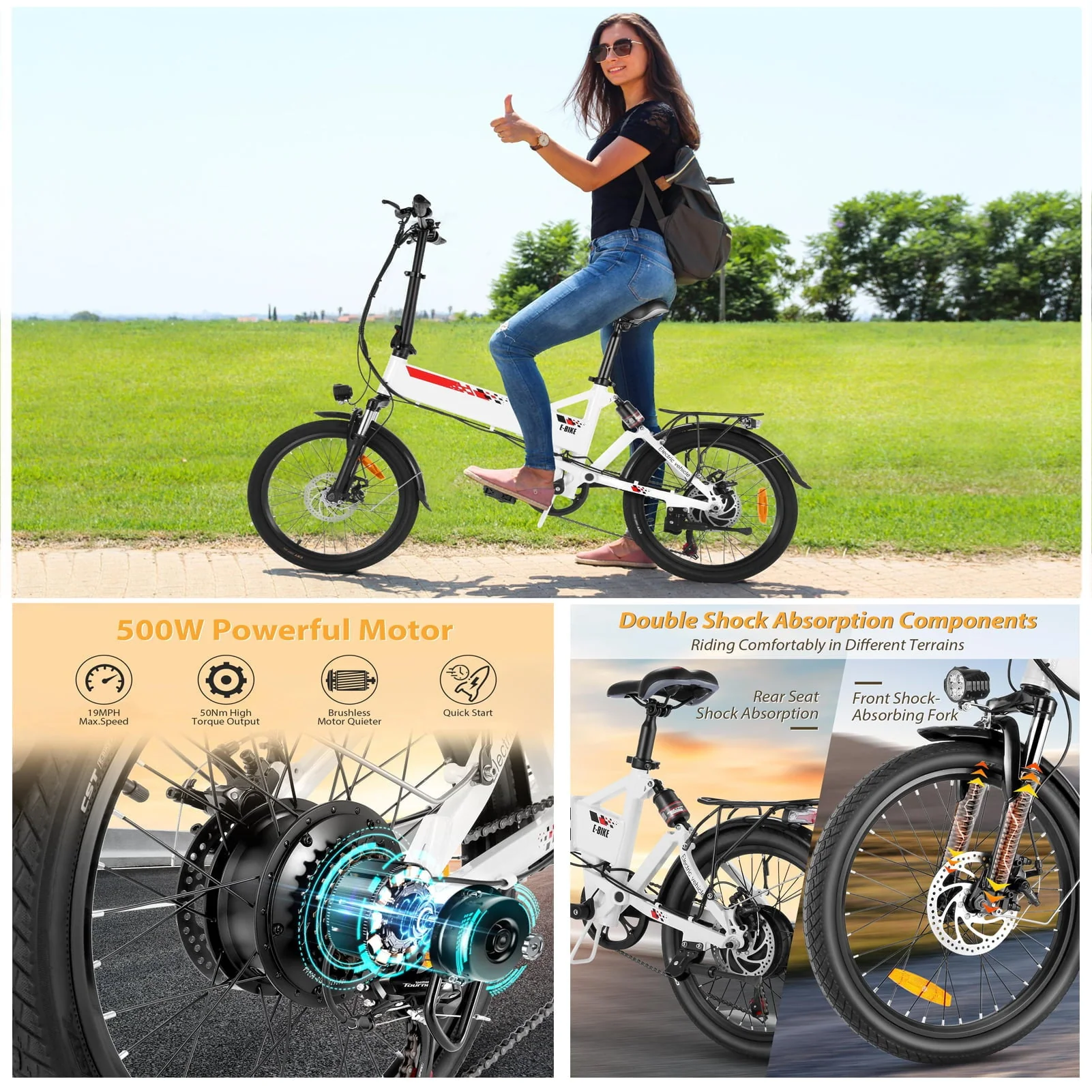Gocio 20in Folding Electric Commuter Bike, 500W, 48V 7.8Ah