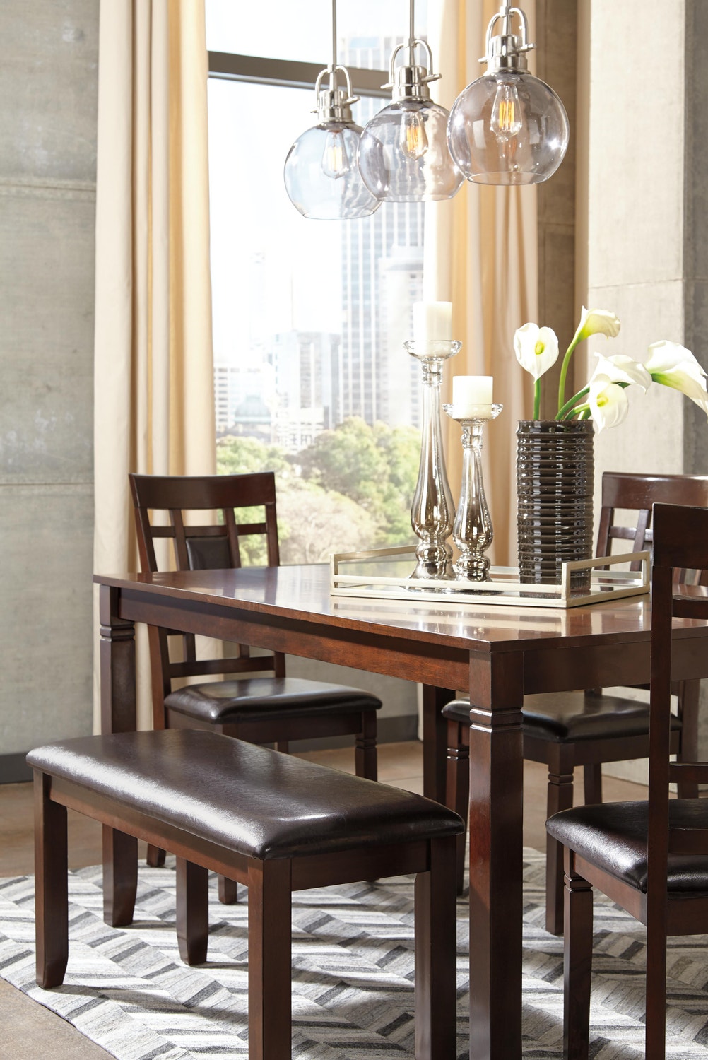 Bennox Dining Table, 4 Chairs and Bench Set