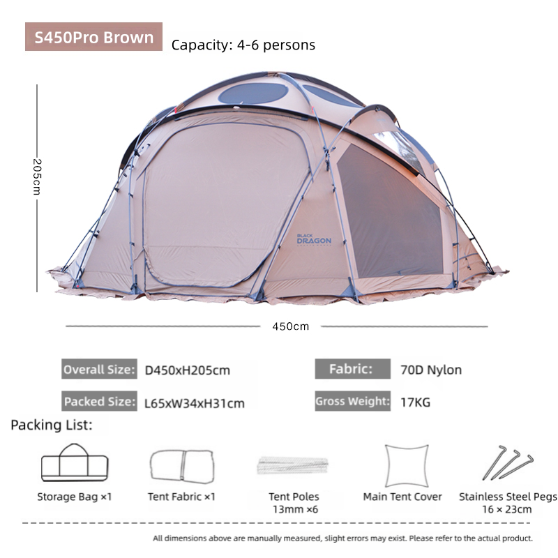 BLACK DRAGON S450 Pro Nylon Tent Spherical Dome, Large Space, Windproof and Rainproof