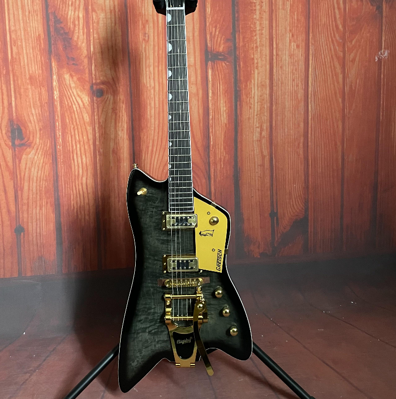 Thunderbird Black Quilted Maple HH Pickups Gold Hardware 6 strings New
