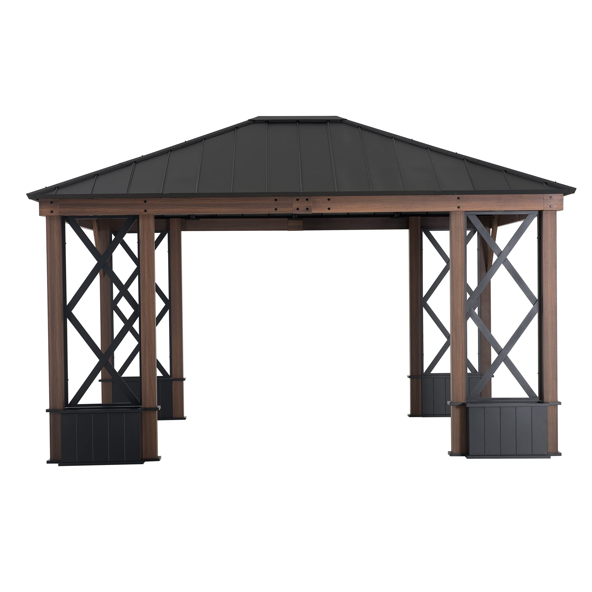 Outdoor Steel Hardtop Gazebo with Planters & Ceiling Hook for