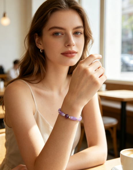 Raw Amethyst Tube Bead Stretch Bracelet Natural Purple Crystal Women Bracelet