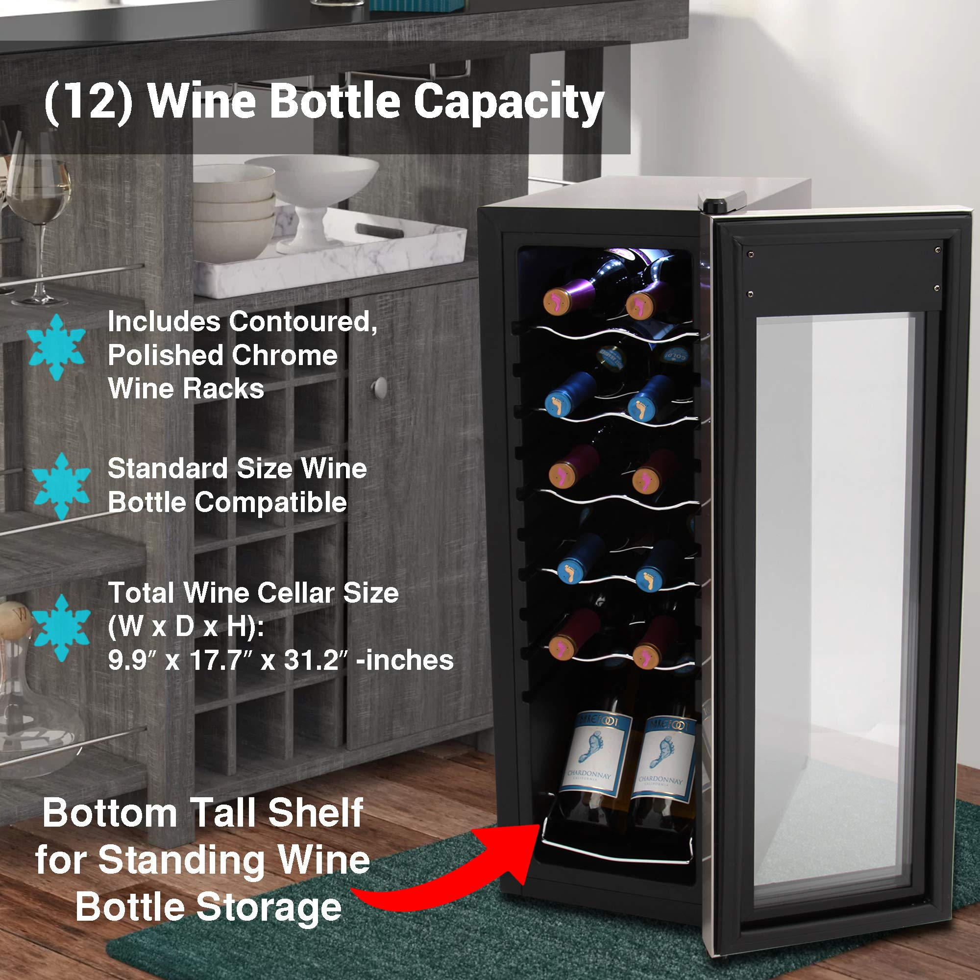 NutriChef PKCWC12 12 Bottle Cooler Refrigerator White and Red