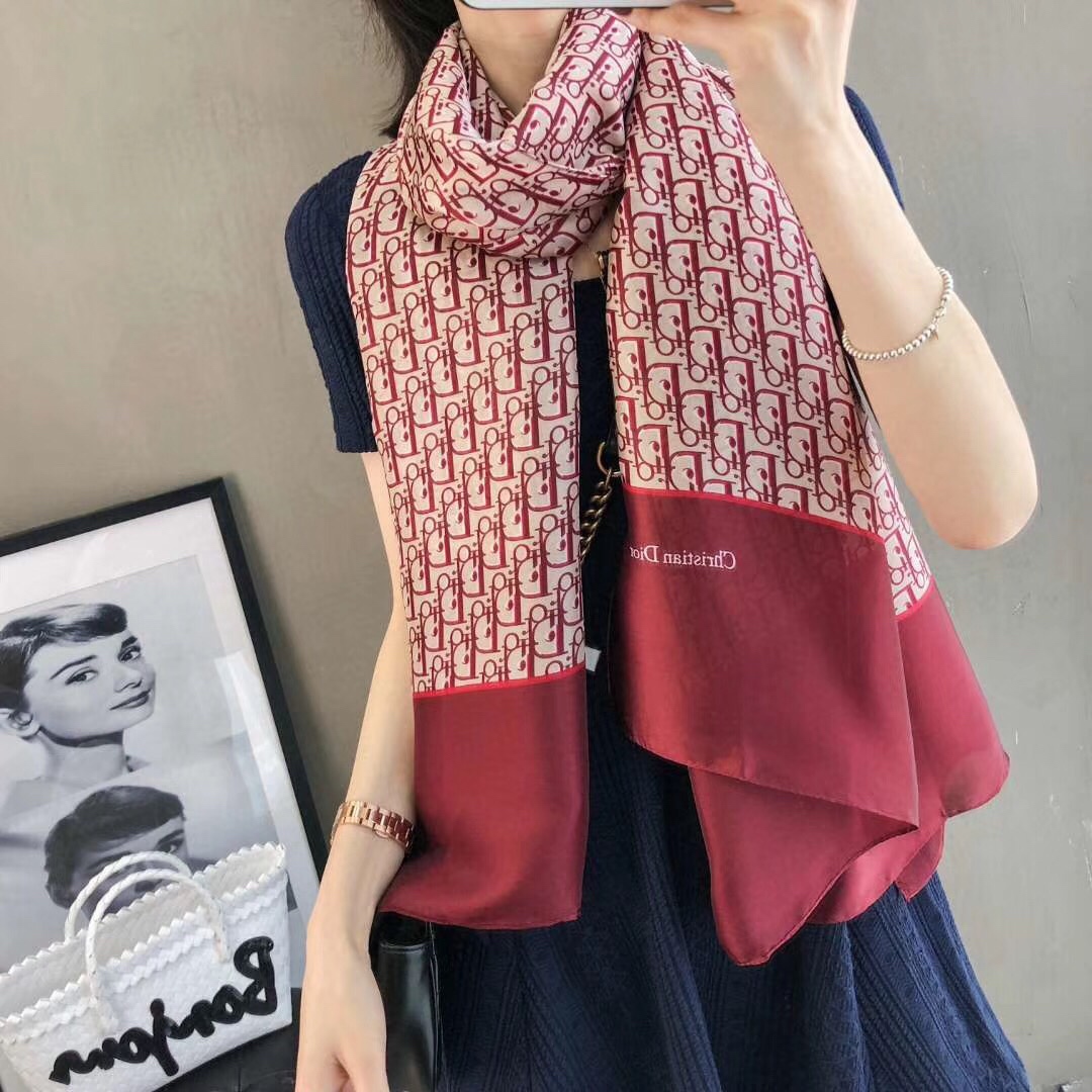 Dior Oblique Scarf Red and Burgundy 90 x 180 cm