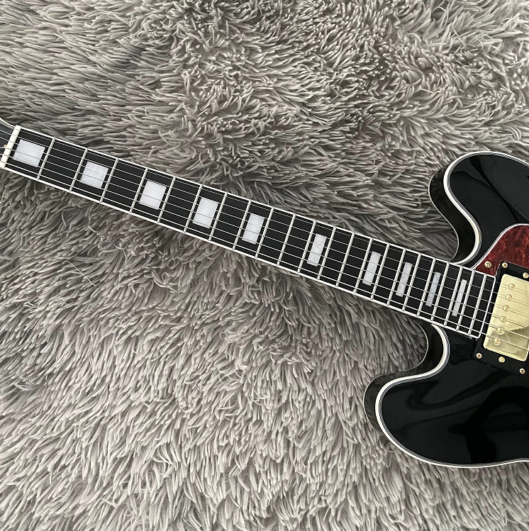 Electric Guitar Antiqued Black Semi Hollow Bone Nut Mahogany Body