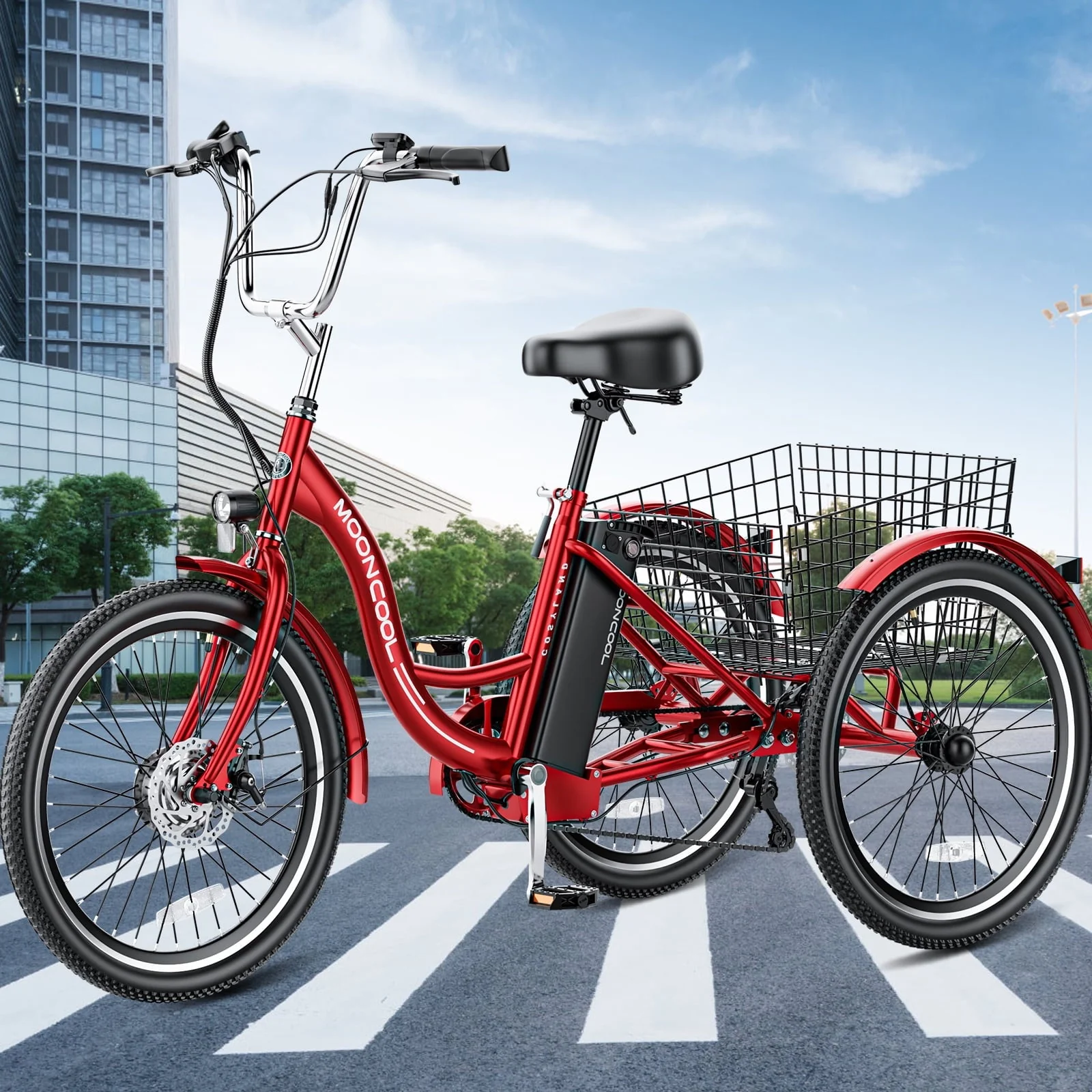 Lilypelle 24in Electric Tricycle with Basket, 350W, 36V 10.4Ah