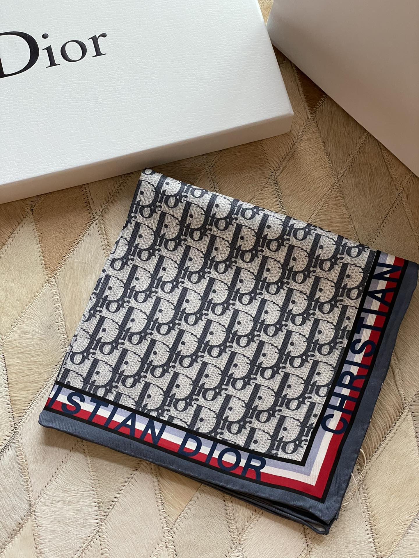 Dior Oblique Stripe Scarf Green and Grey