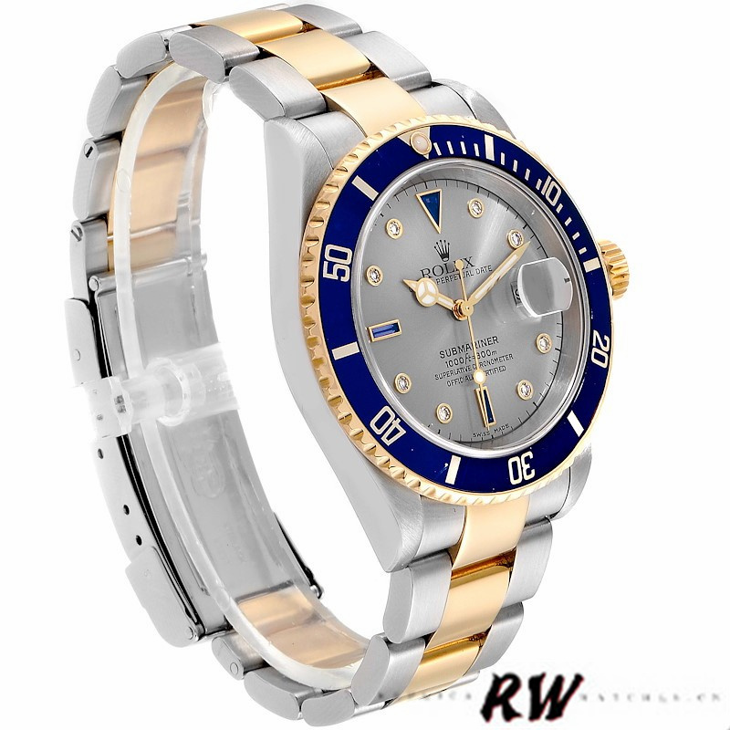 【Super Clone】Rolex Submariner 16613 Steel Gold Diamond Sapphire Serti Dial 40mm Mens Replica Watch