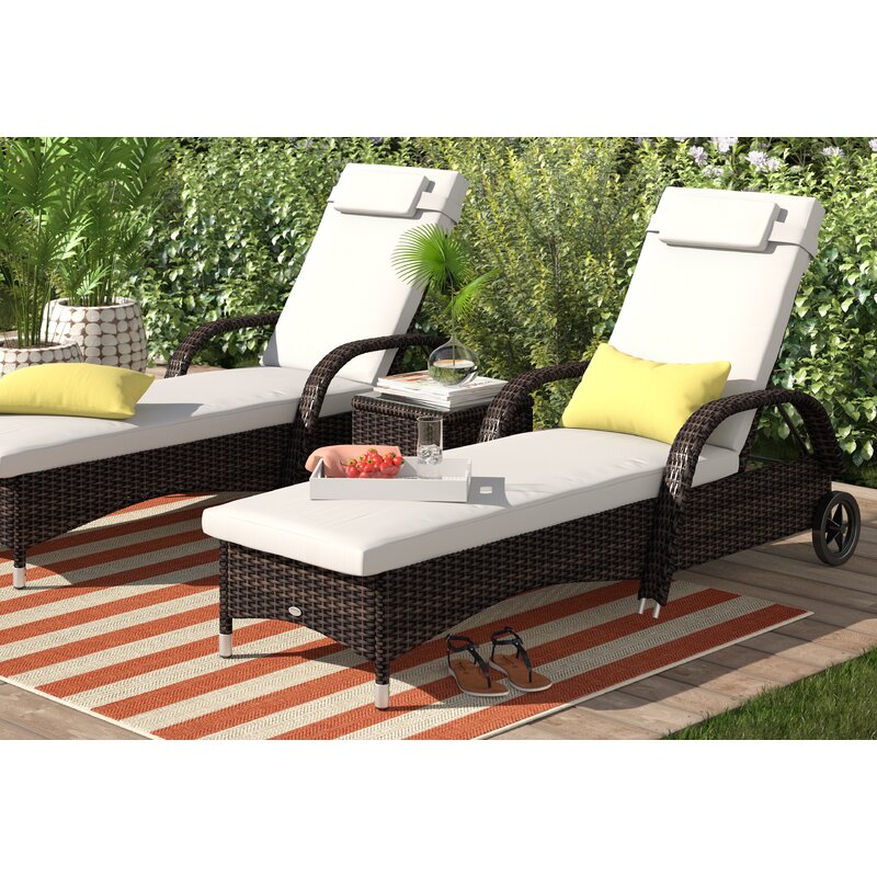 Patio Wicker Chaise Lounge Chair Set