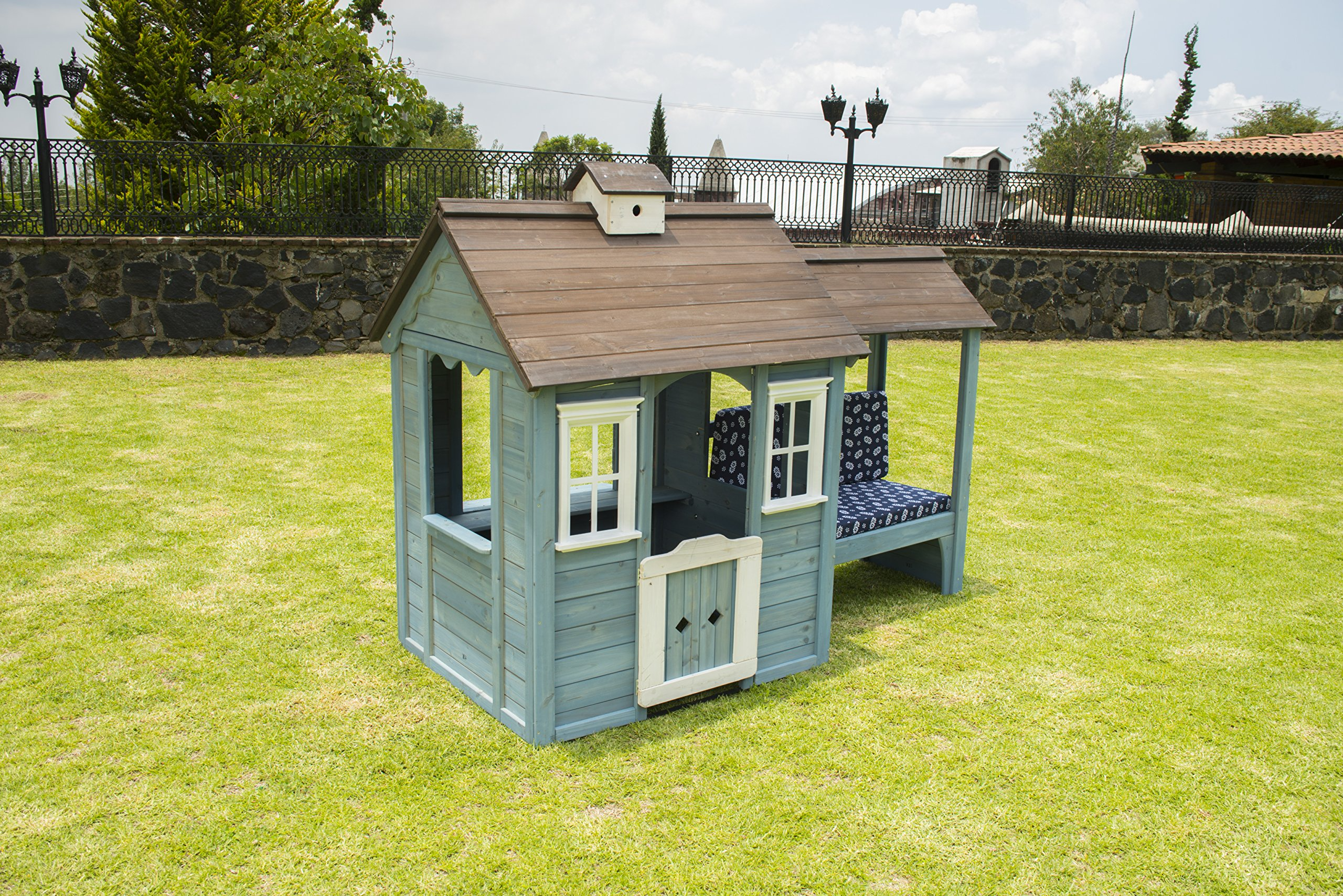 Wooden Playhouse with Bench, Blue