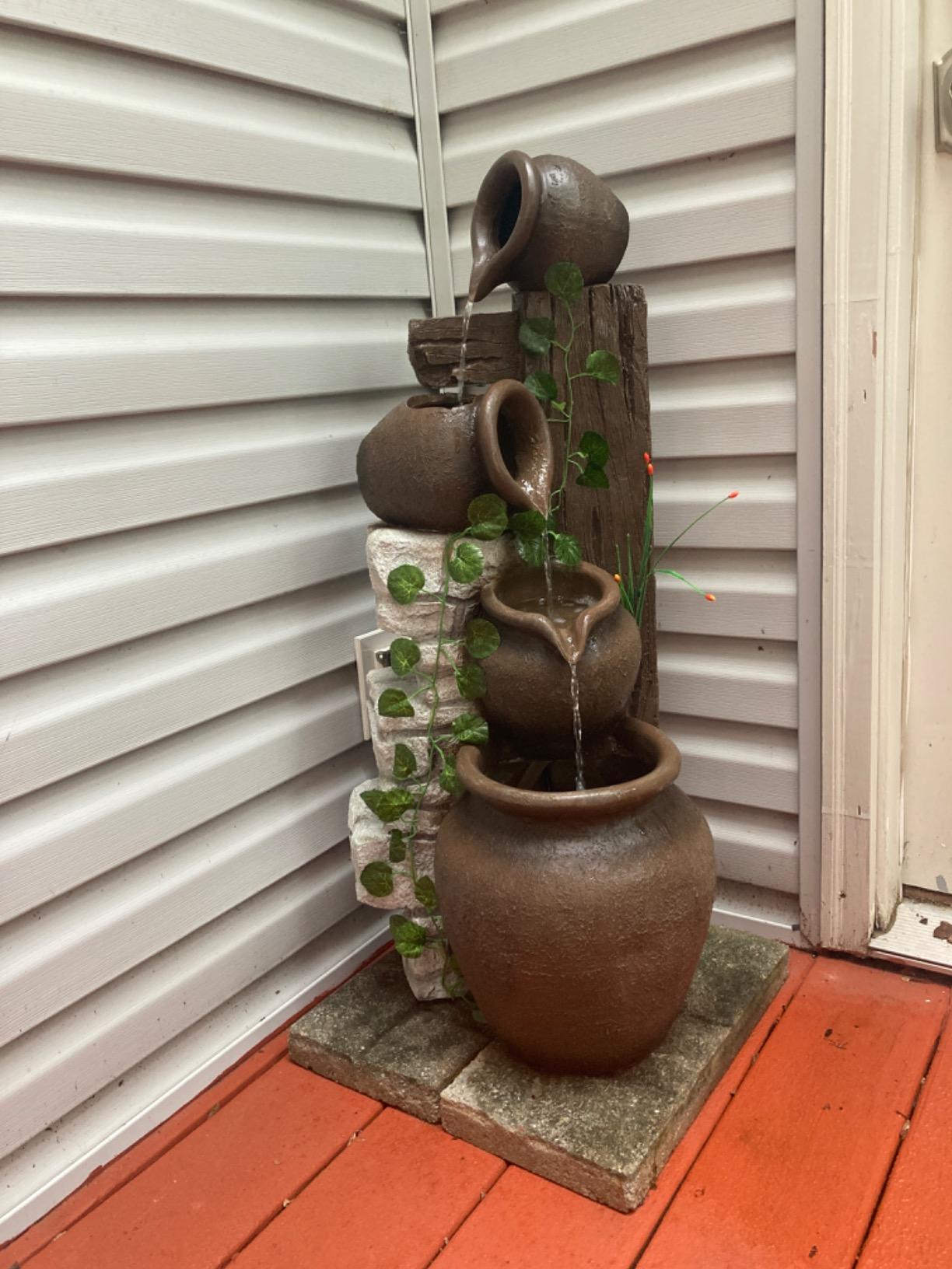 Cascading Rustic Floor Three Jugs Fountain