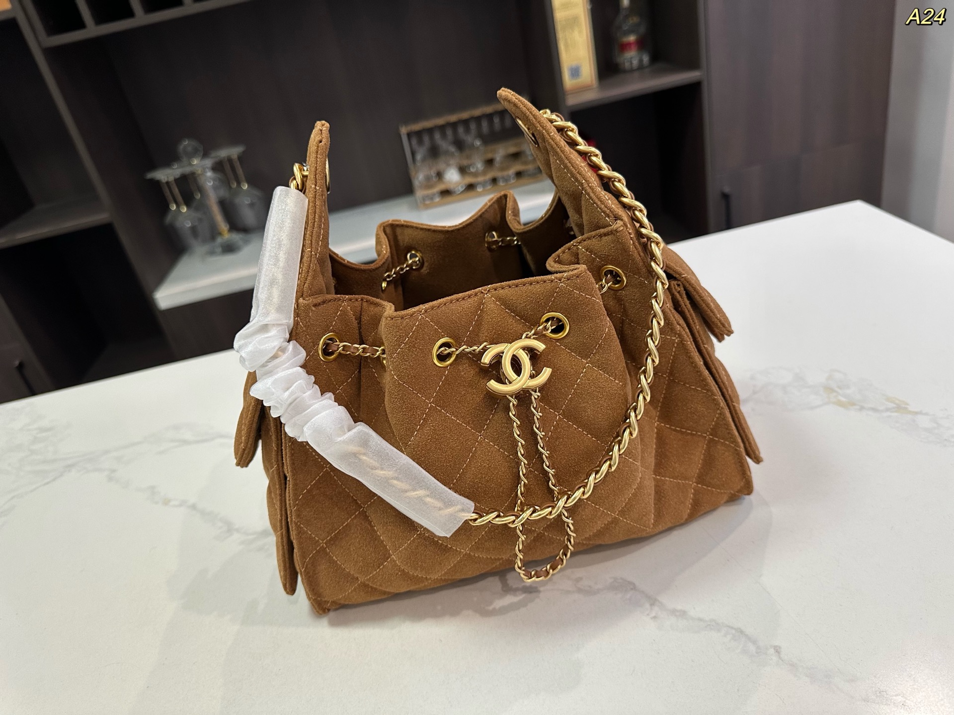 Chanel Deerhide Bucket Hobo Bag Deerhide Shoulder Crossbody Bag