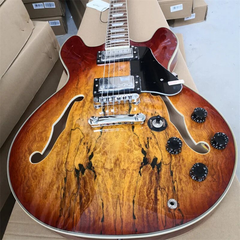 Top Firefly Hollow 6-string Electric Guitar, Tree Hole Pattern Flame Maple Veneer