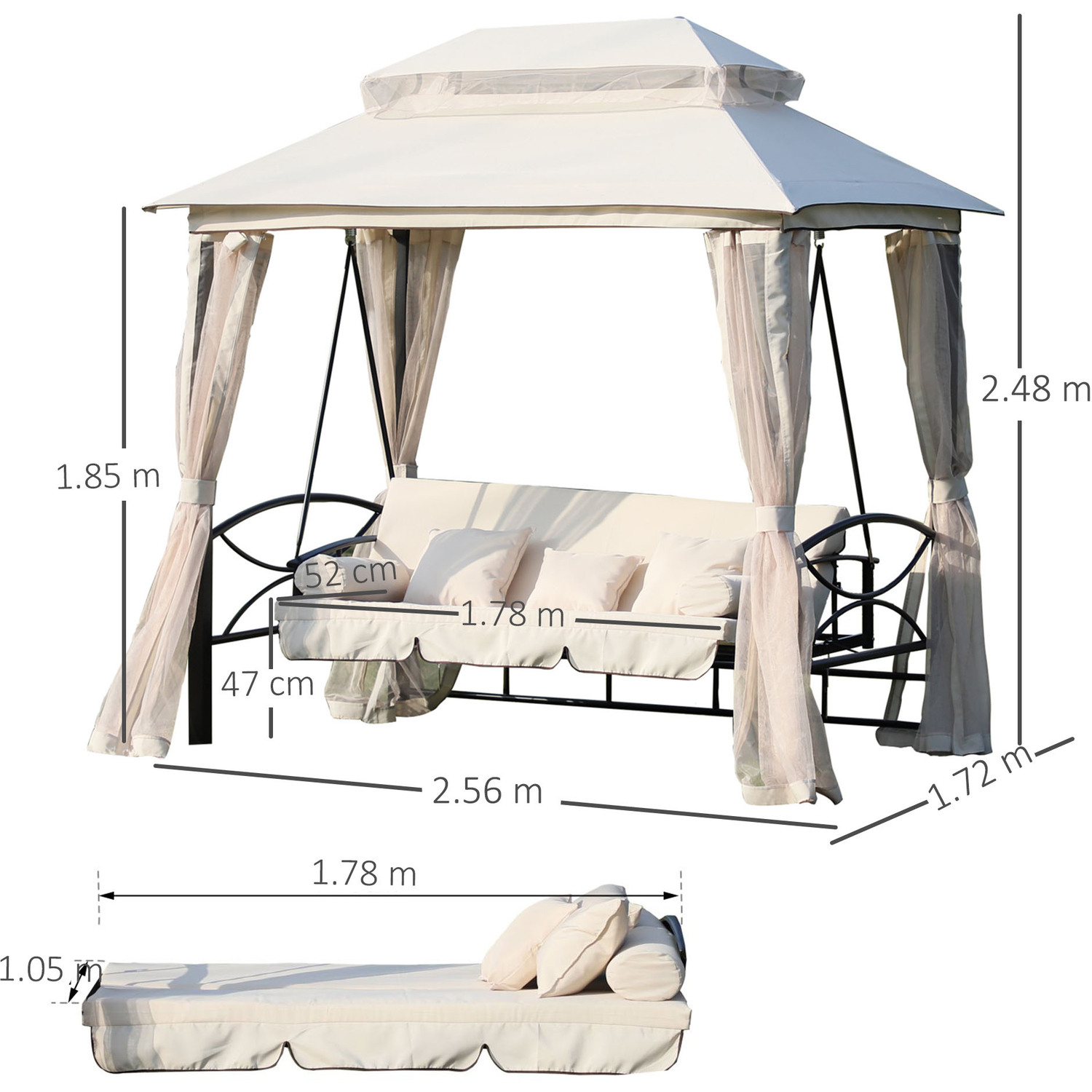 Outdoor 2-in-1 Convertible Swing Chair Bed - Cream White