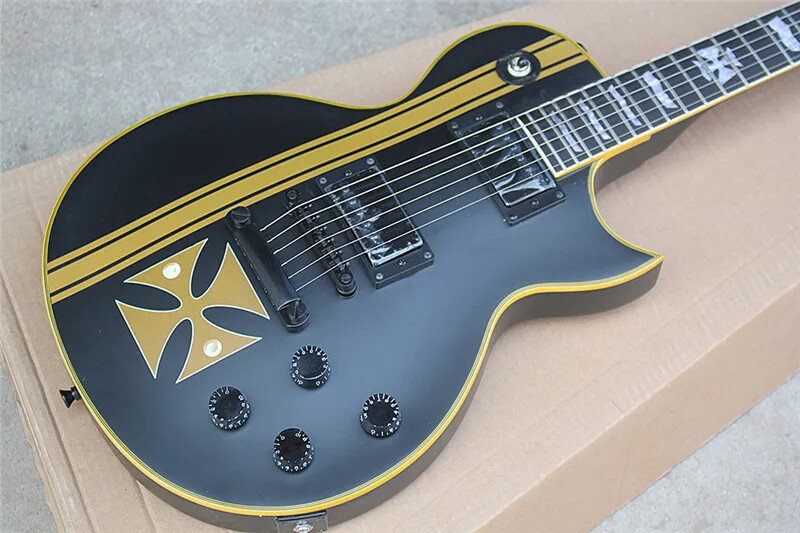 CROSS SW Old Electric Guitar Yellow Striped Cross,Black Body and Black Hardwares